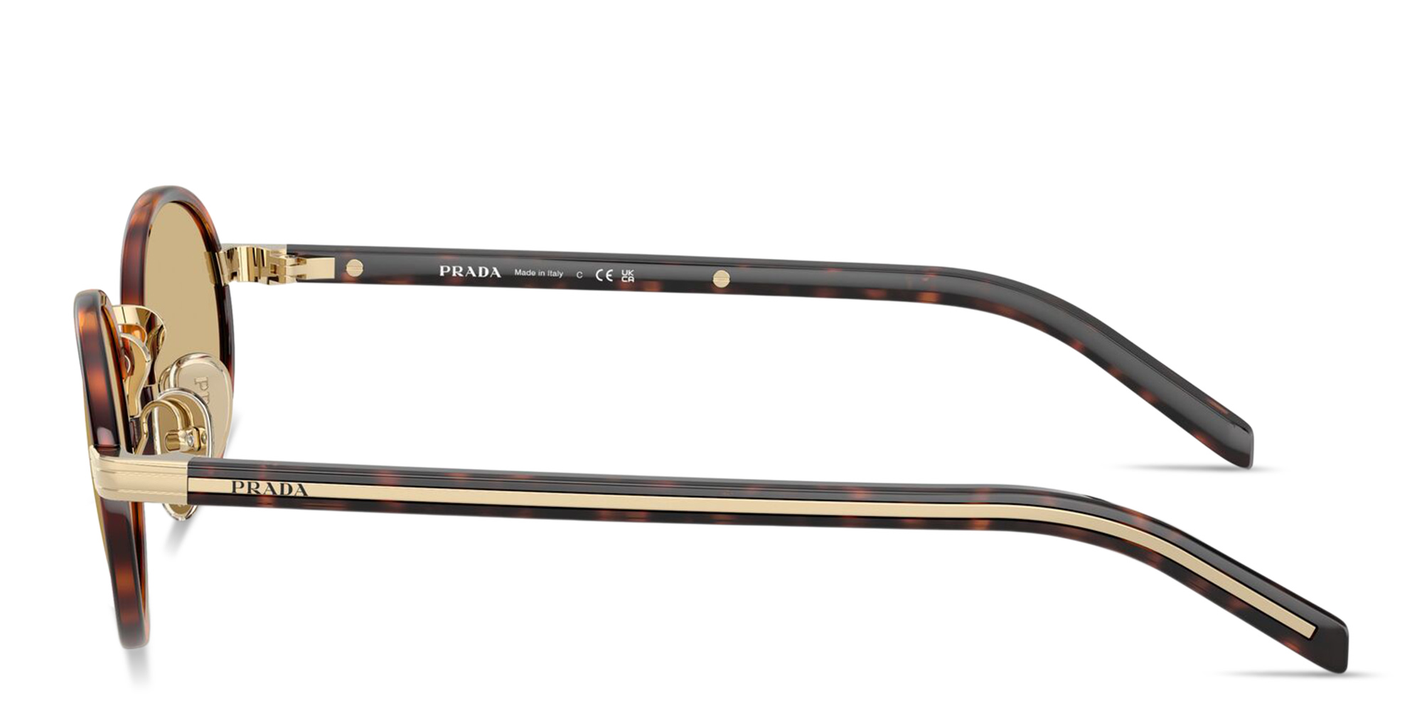 Shop PRADA Logo Lettering Oval Sunglasses in Tortoise online.