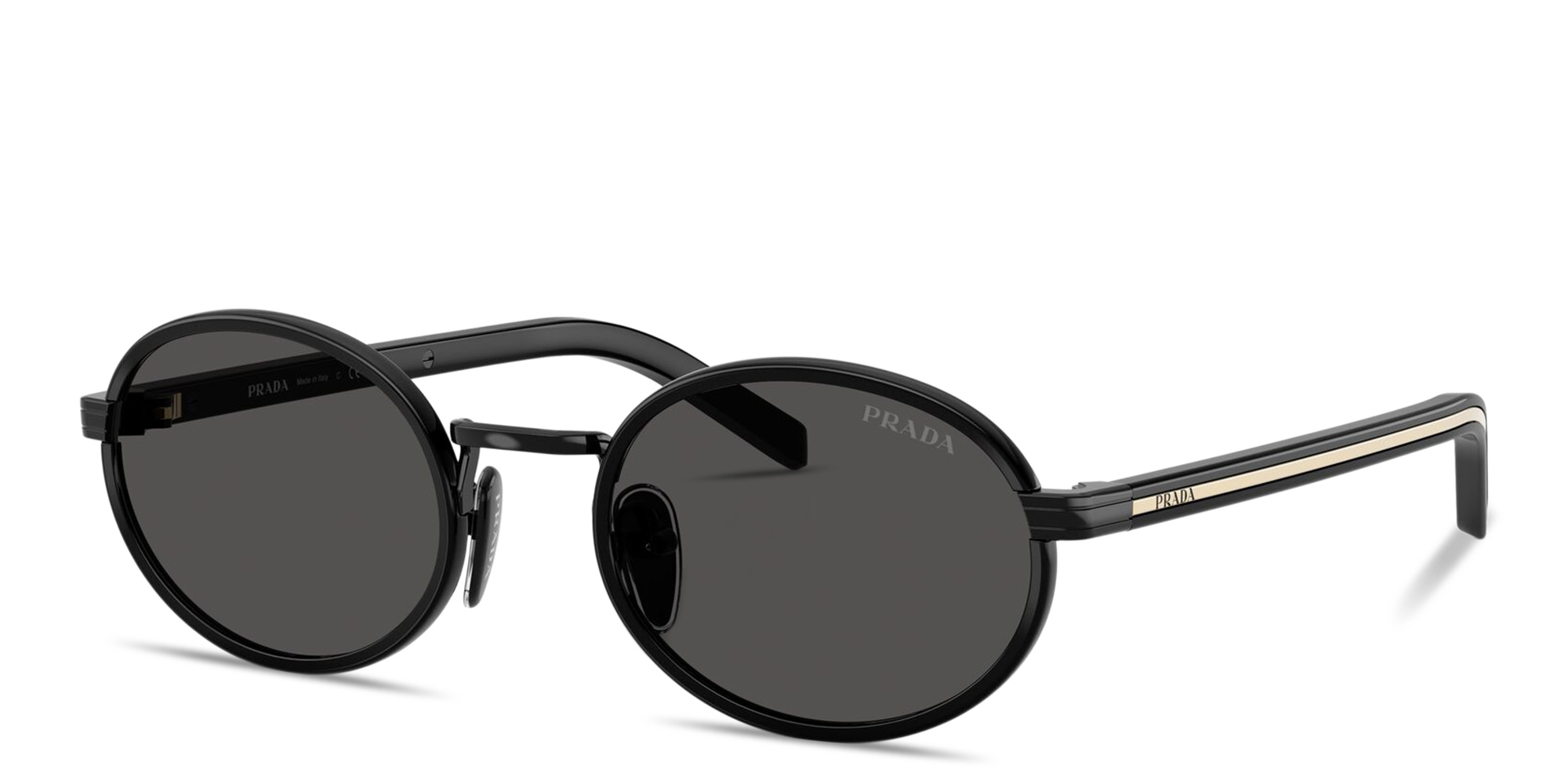 Shop PRADA Logo Lettering Oval Sunglasses in Black online.