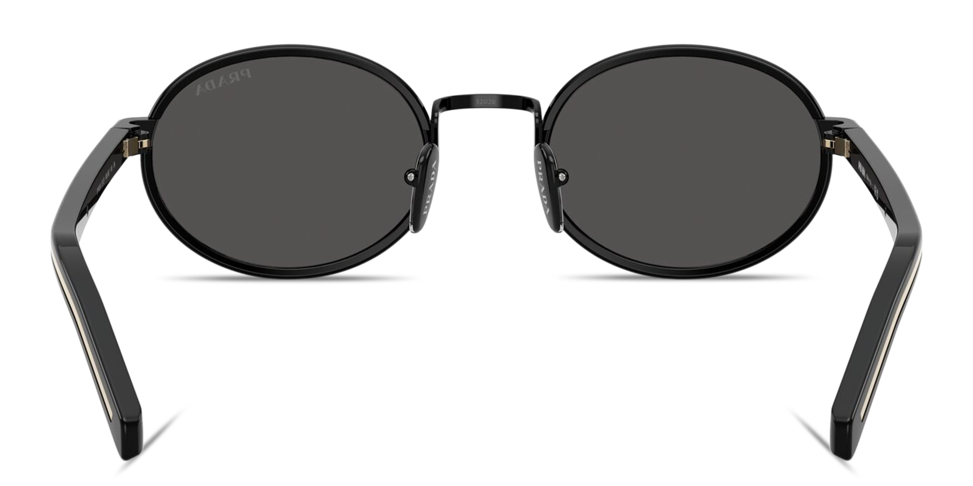 Shop PRADA Logo Lettering Oval Sunglasses in Black online.