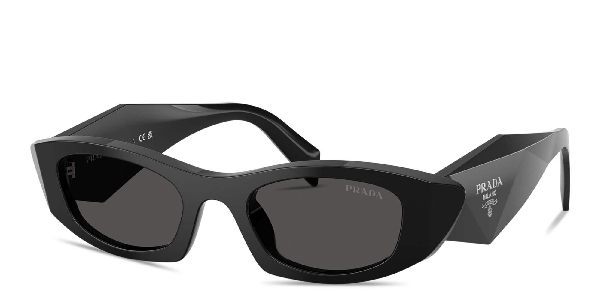 Shop PRADA Logo Signature Oval Sunglasses in Black online.