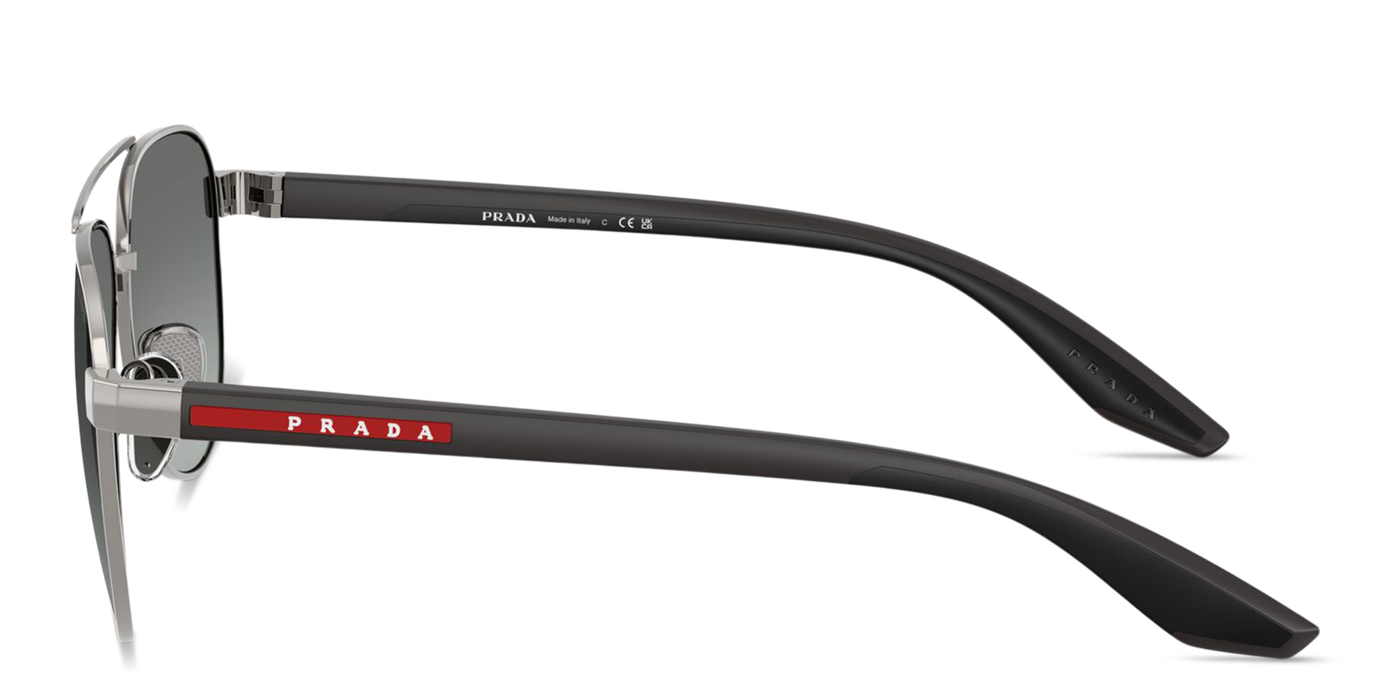 Shop Prada Linea Rossa Logo Signature Aviator Sunglasses in Matte Grey online.