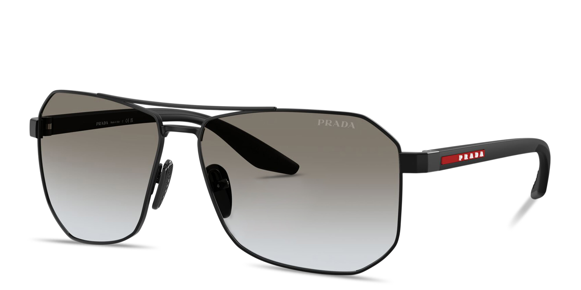 Shop Prada Linea Rossa Logo Signature Pilot Sunglasses in Black online.