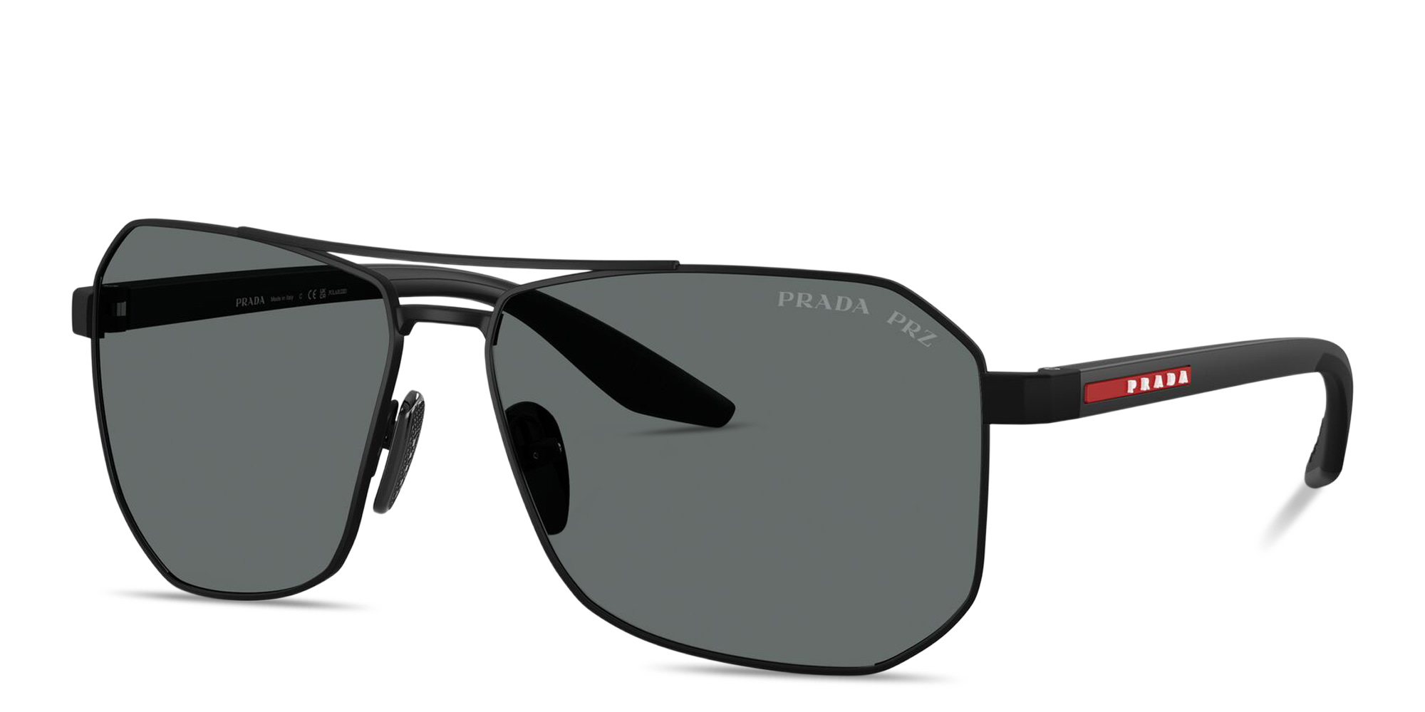 Shop Prada Linea Rossa Logo Signature Pilot Sunglasses in Black online.