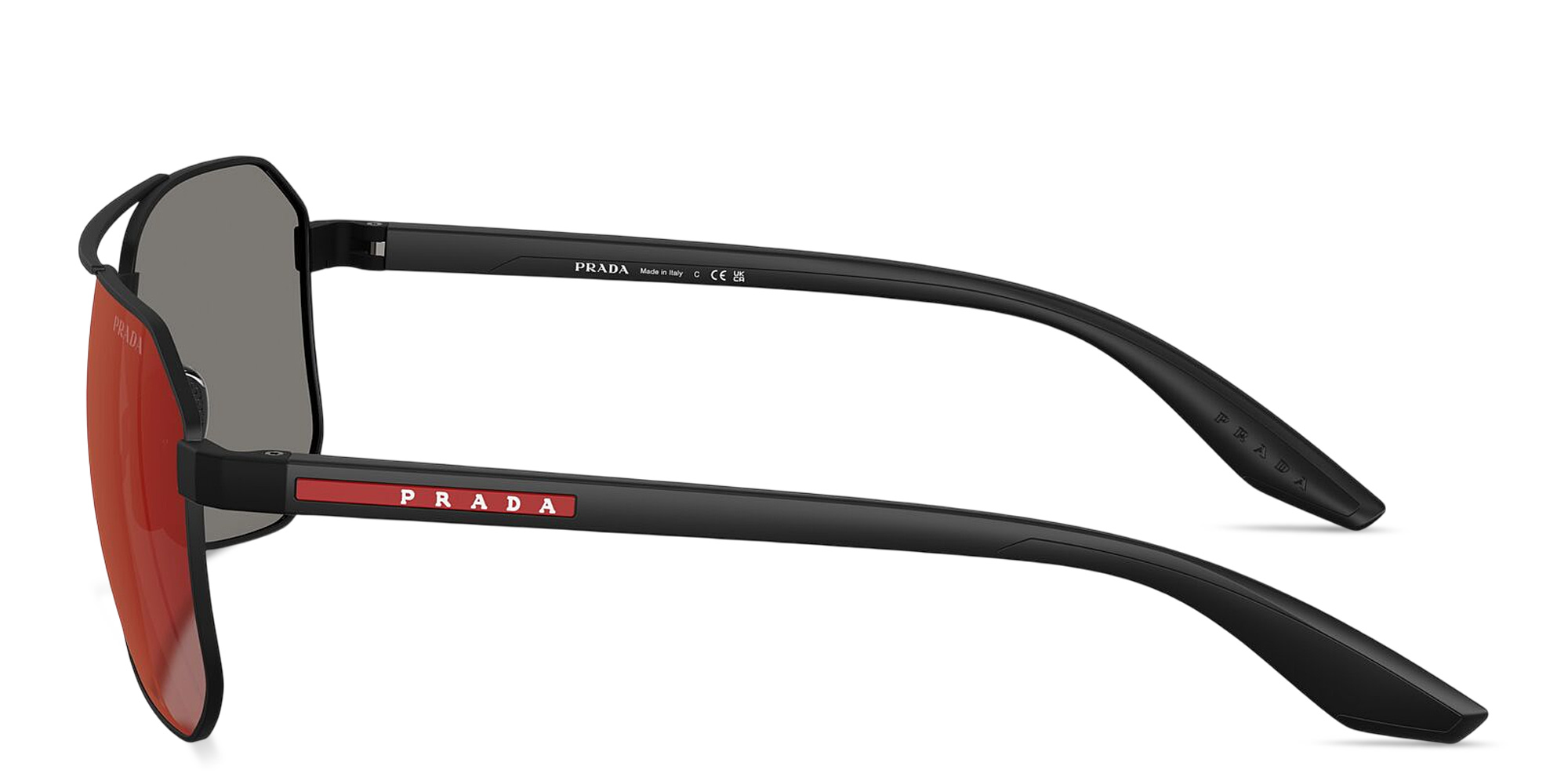 Shop Prada Linea Rossa Logo Signature Pilot Sunglasses in Black online.