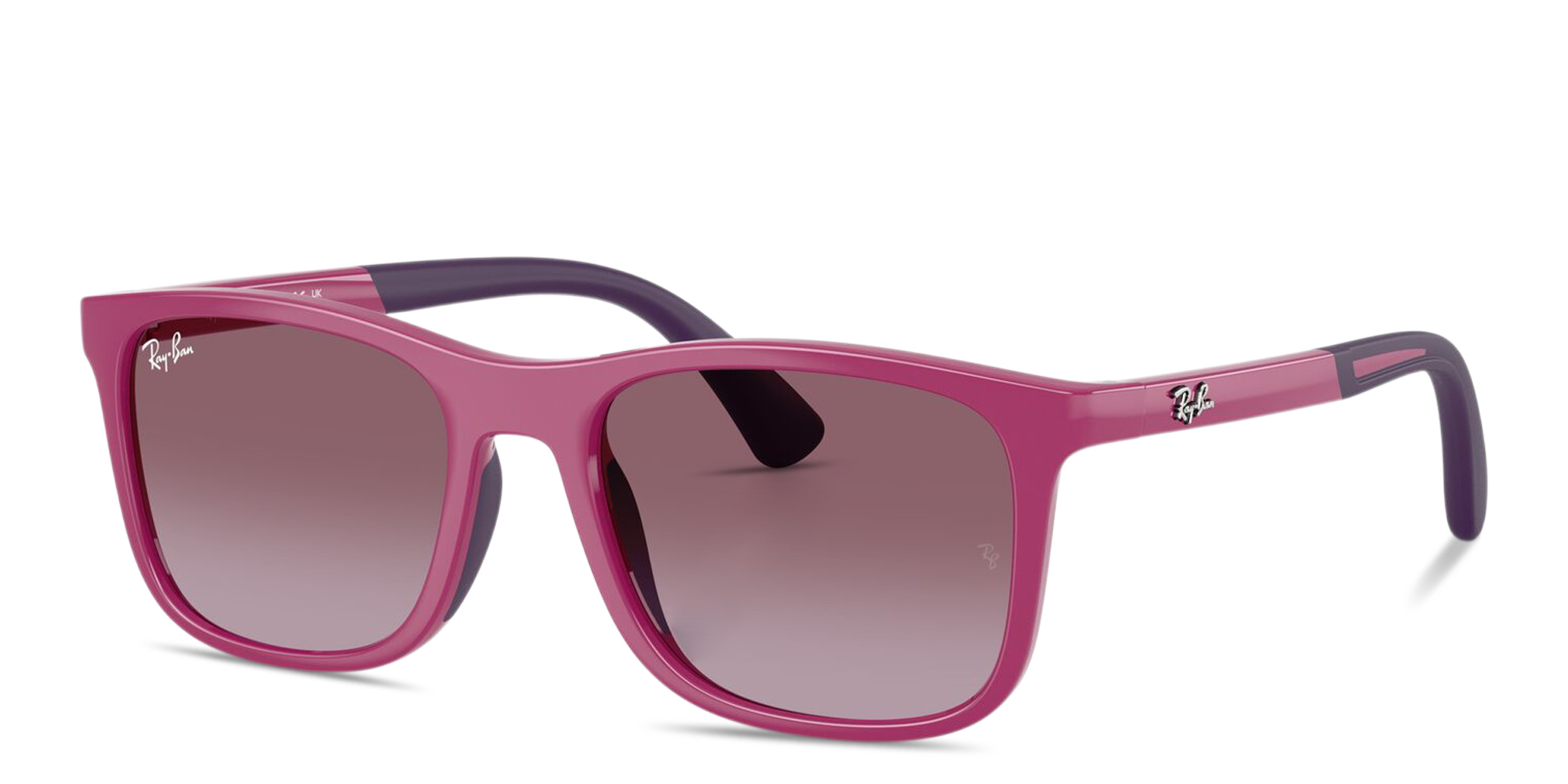 Shop Ray-Ban Junior Kids Square Sunglasses in Fuchsia On Violet online.
