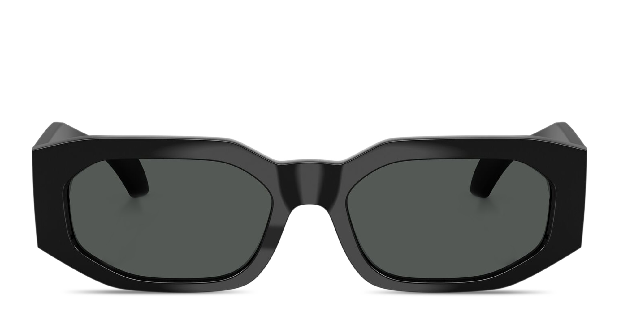 VERSACE Logo Signature Unisex Irregular Sunglasses in Black – Product Photo 1