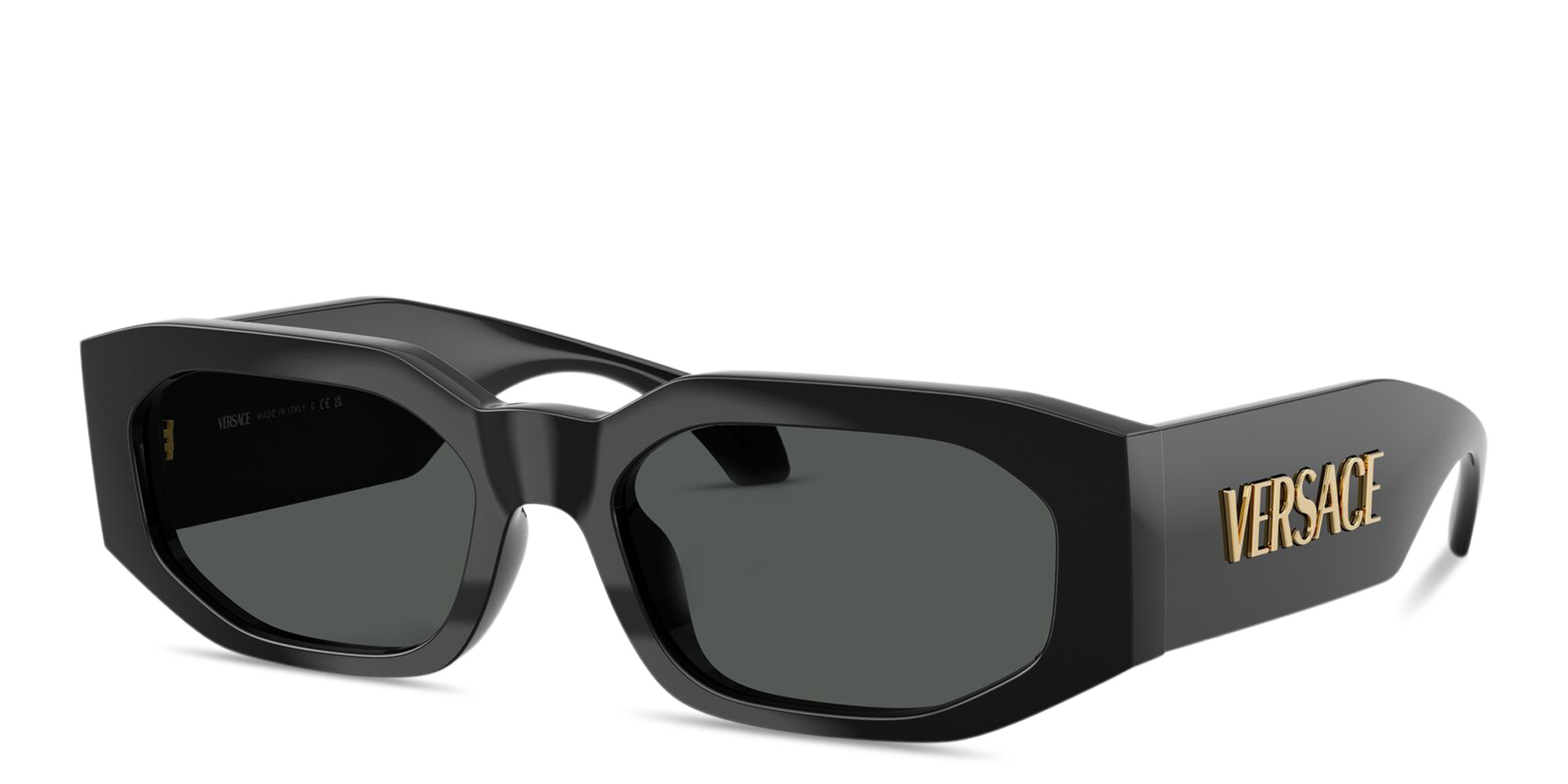 VERSACE Logo Signature Unisex Irregular Sunglasses in Black – Product Photo 2