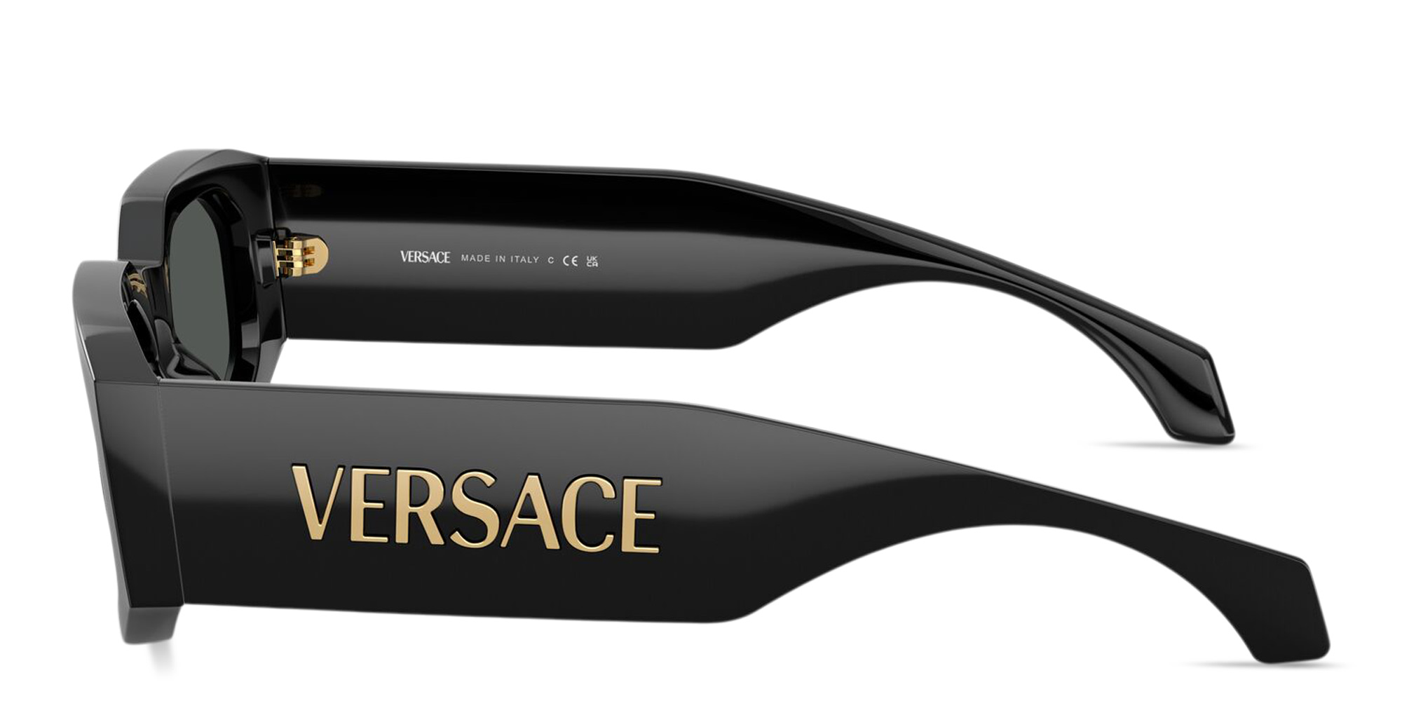 VERSACE Logo Signature Unisex Irregular Sunglasses in Black – Product Photo 3