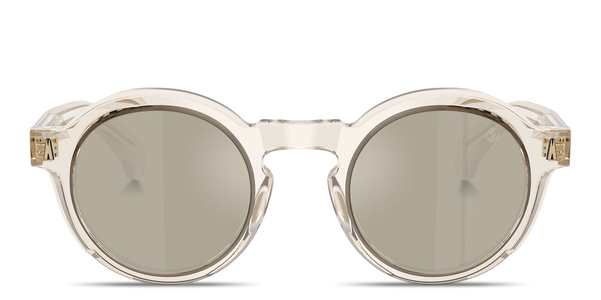 Shop Moncler Aurone Unisex Round Sunglasses in Transparent Shiny Butter online.
