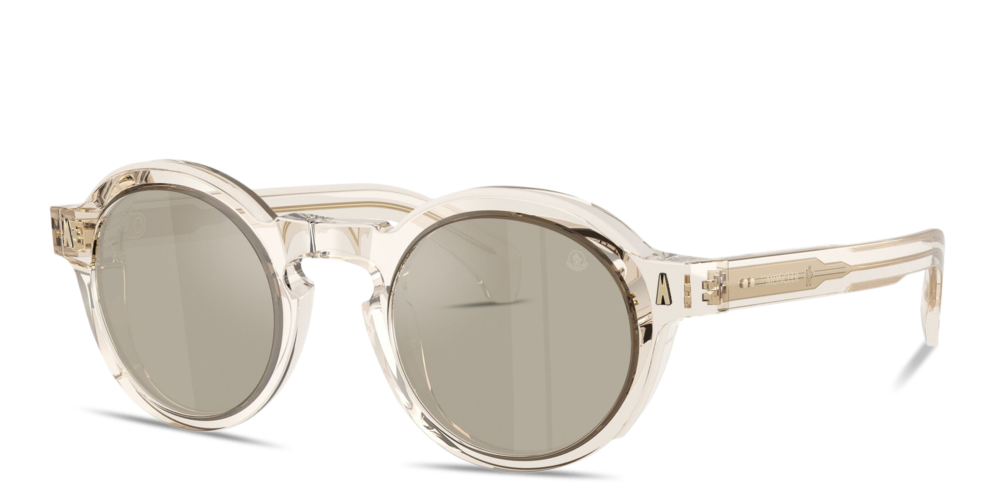 Shop Moncler Aurone Unisex Round Sunglasses in Transparent Shiny Butter online.