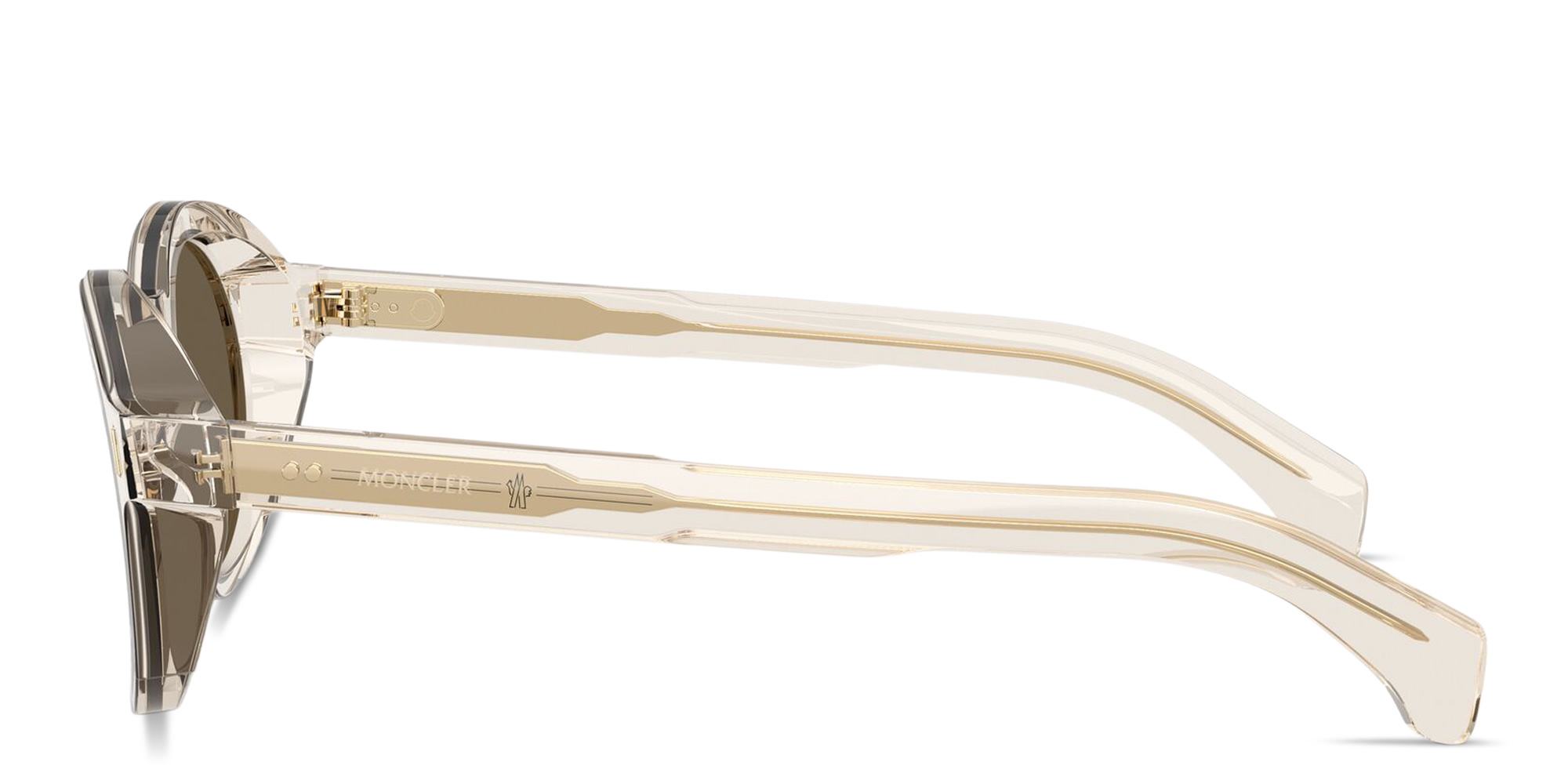 Shop Moncler Aurone Unisex Round Sunglasses in Transparent Shiny Butter online.