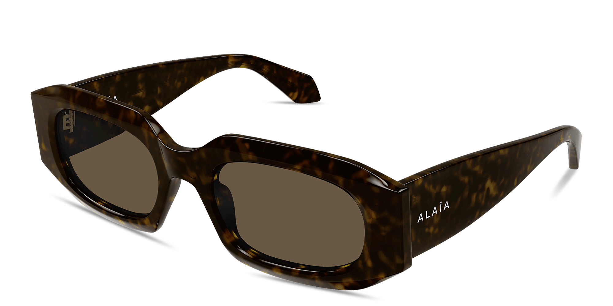 Shop ALAIA Logo Signature Rectangle Sunglasses in Dark Havana online.