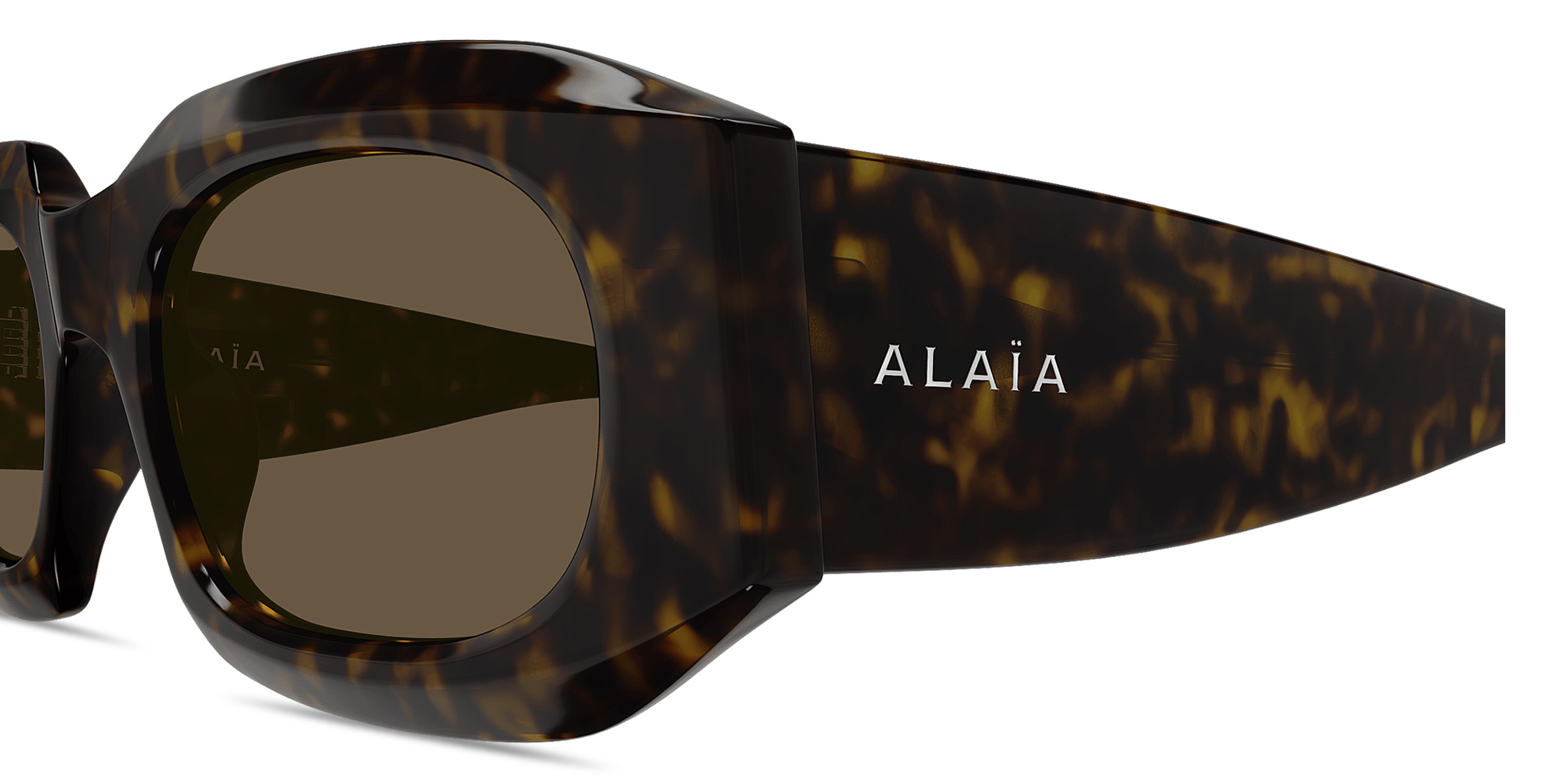 Shop ALAIA Logo Signature Rectangle Sunglasses in Dark Havana online.