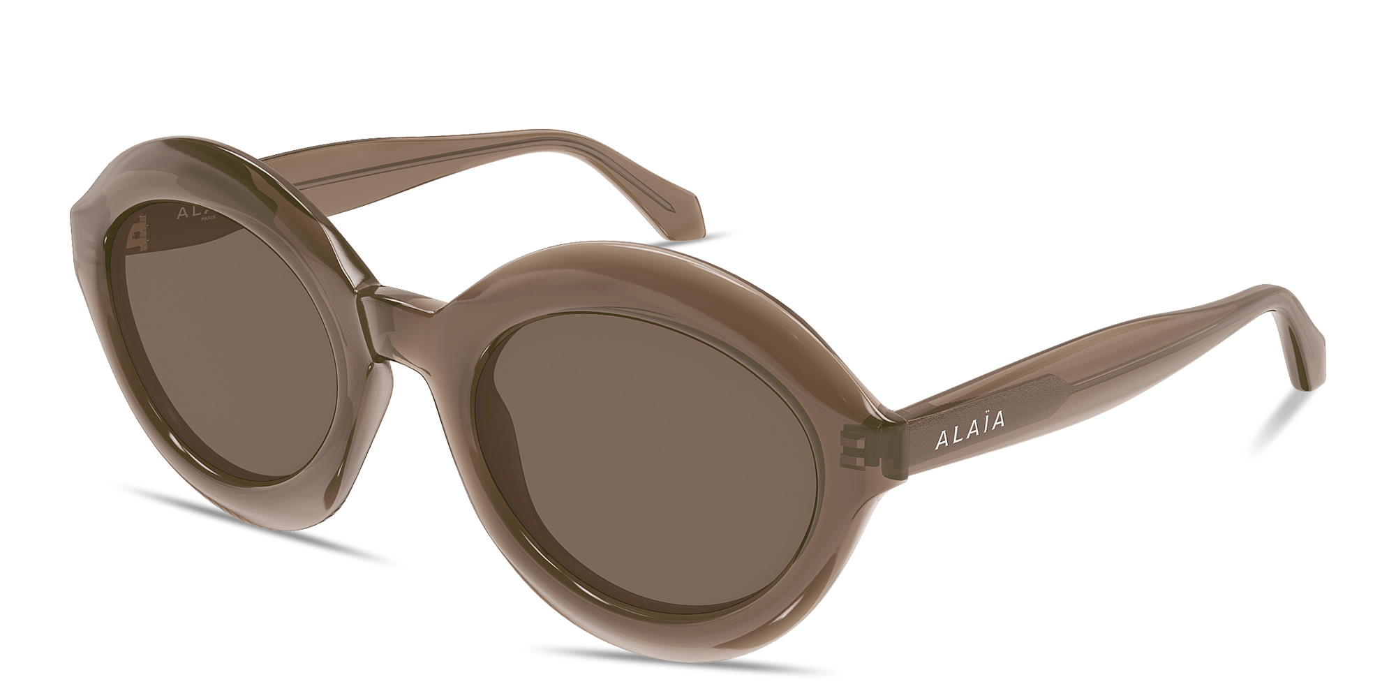 Shop ALAIA Logo Signature Panthos Sunglasses in Transparent Brown online.