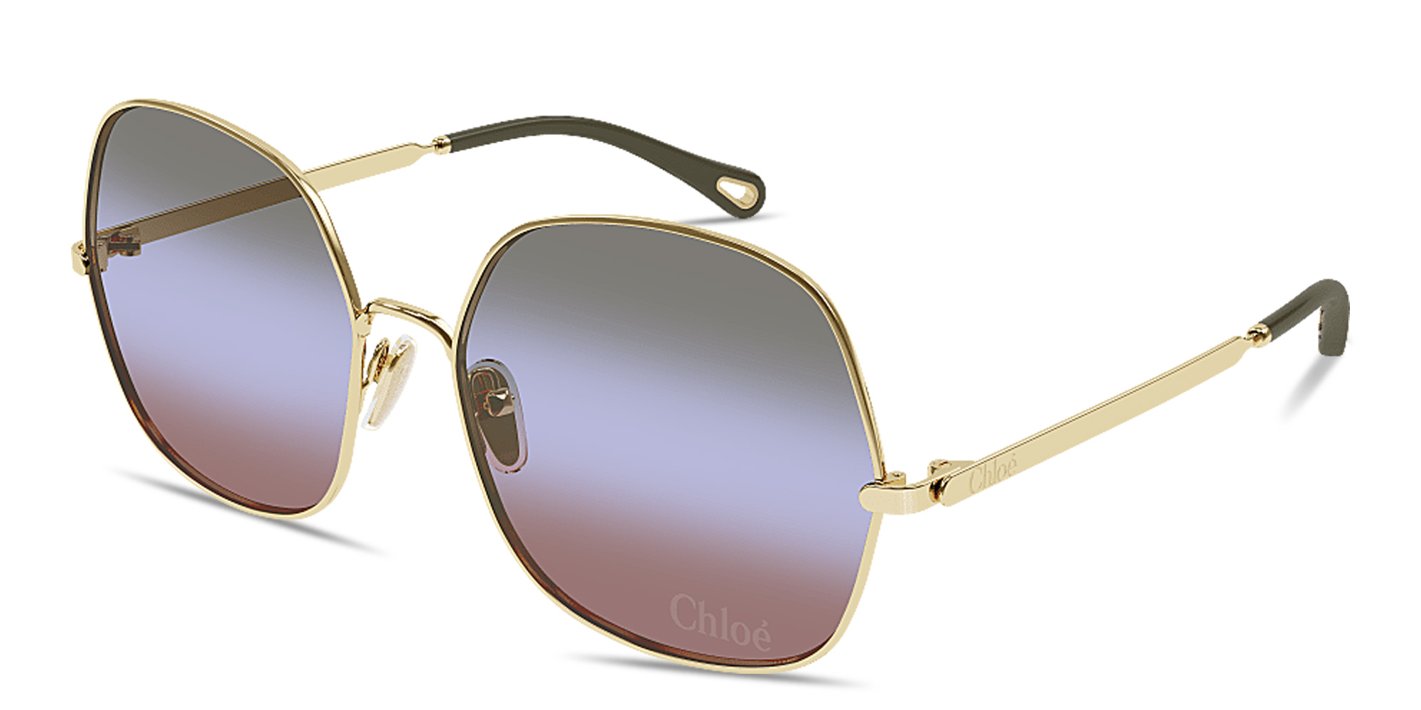 Shop Chloe Engraved Logo Oversized Square Sunglasses in Gold online.