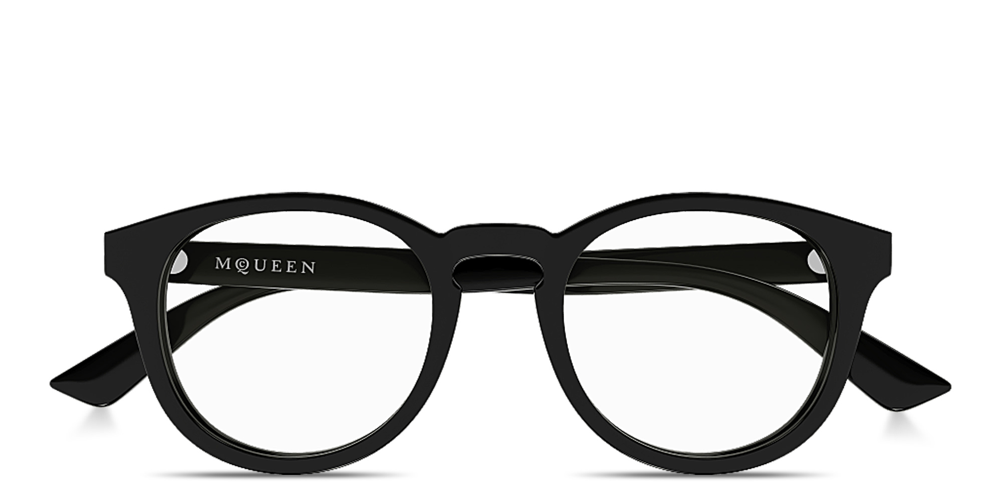 Shop Alexander McQueen Logo Signature Unisex Panthos Eyeglasses in Black online.