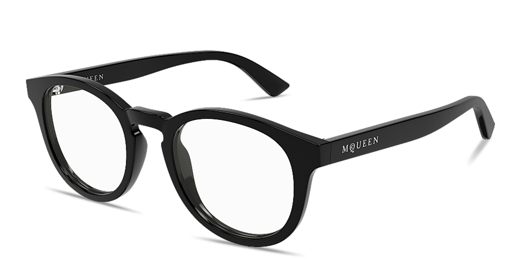 Shop Alexander McQueen Logo Signature Unisex Panthos Eyeglasses in Black online.