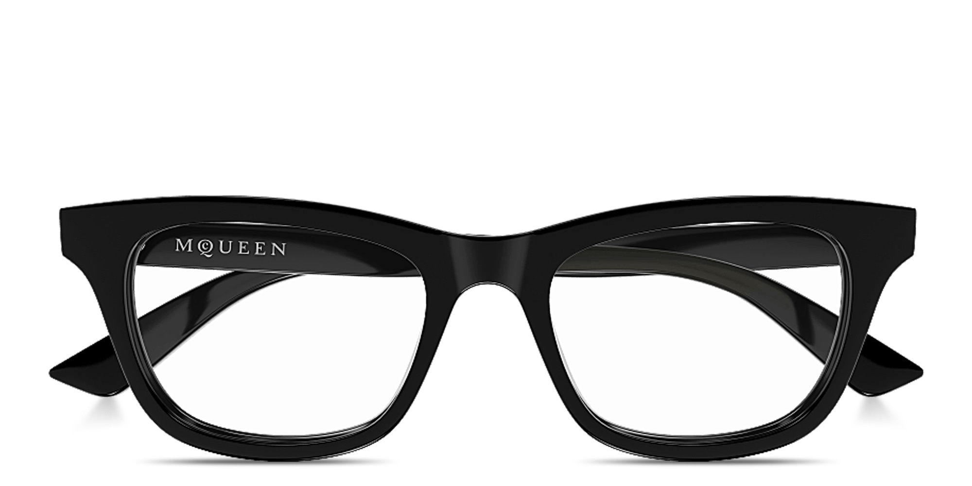 Shop Alexander McQueen Logo Signature Cat-Eye Eyeglasses in Black online.