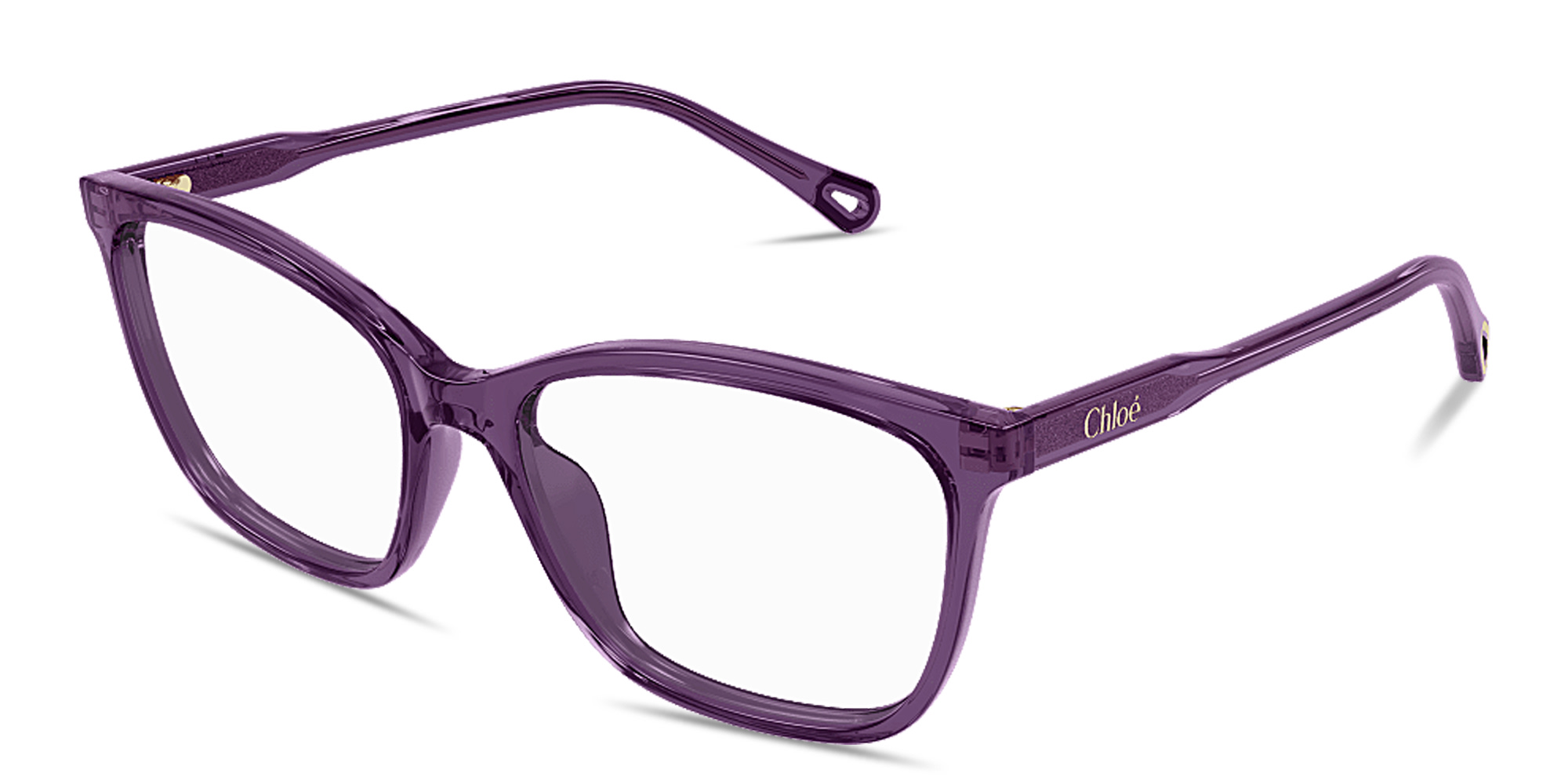 Shop Chloe Logo Signature Wide Rectangle Eyeglasses in Burgundy online.