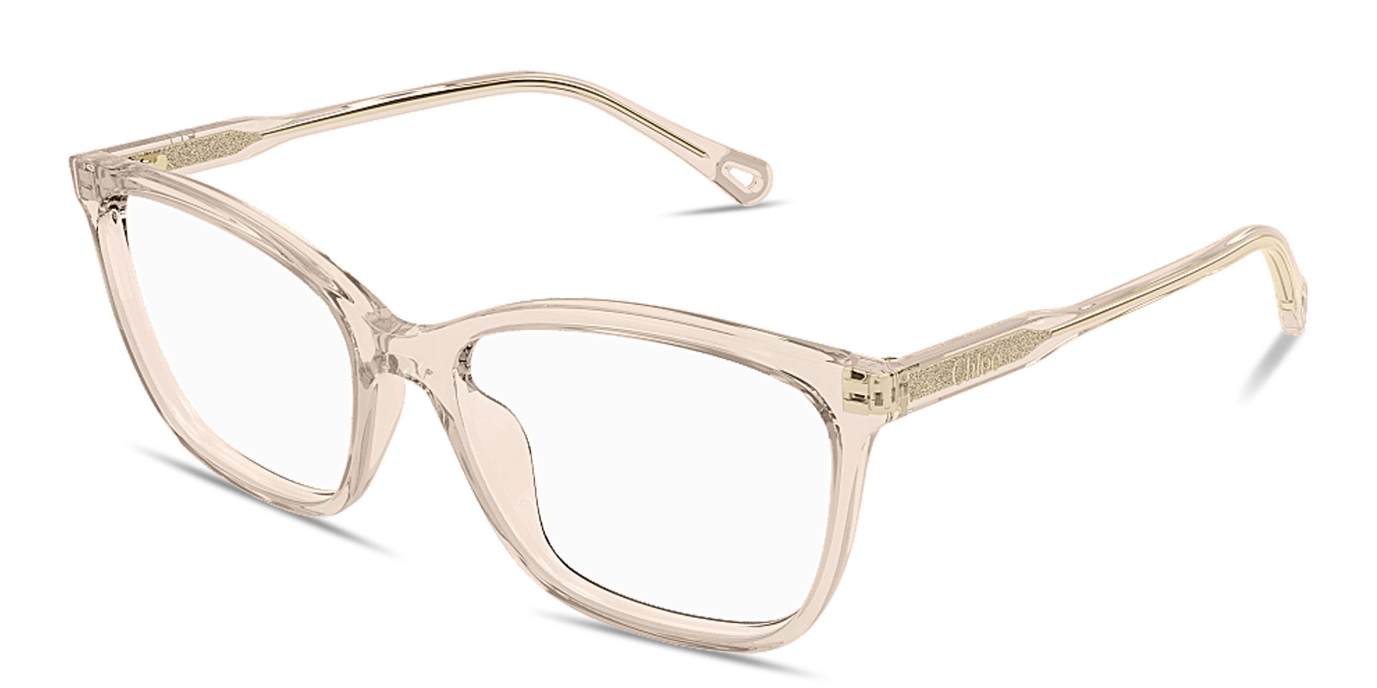 Shop Chloe Logo Signature Wide Rectangle Eyeglasses in Transparent Pink online.