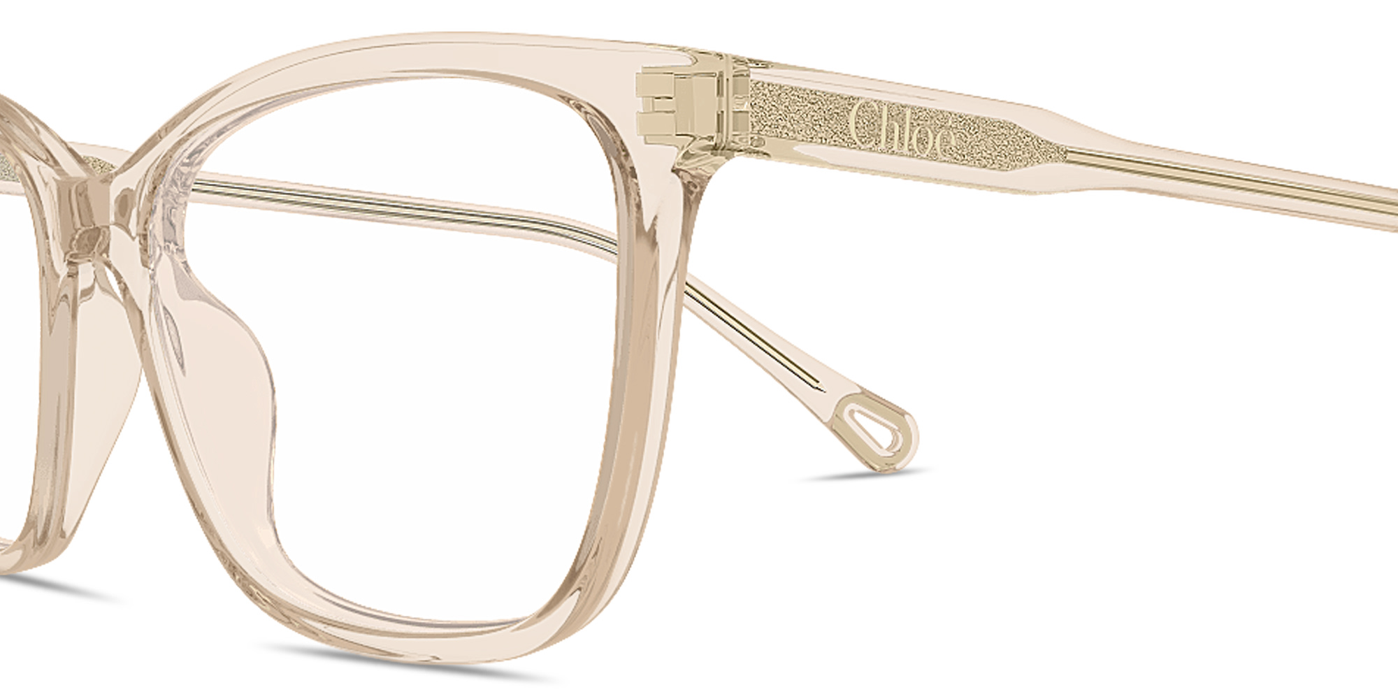Shop Chloe Logo Signature Wide Rectangle Eyeglasses in Transparent Pink online.