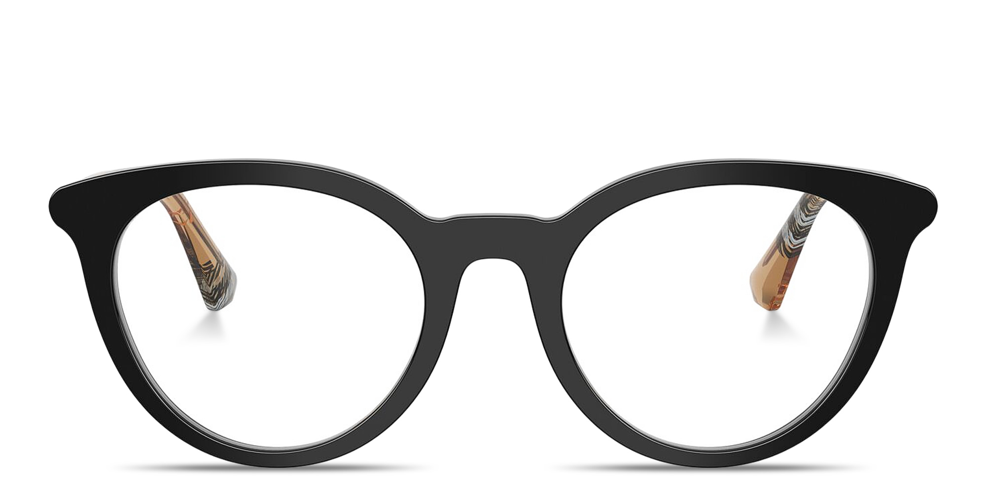 Shop BURBERRY Check Round Eyeglasses in Shiny Black online.