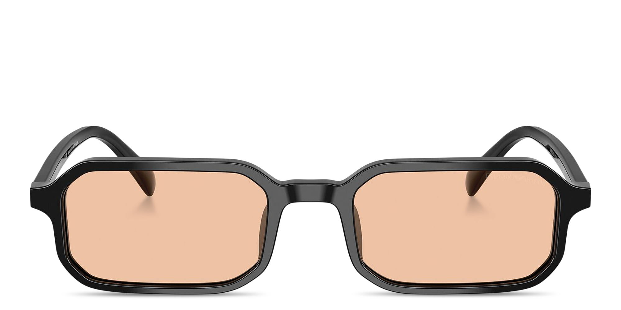 Shop Emporio Armani Eagle Logo Rectangle Sunglasses in Shiny Black online.