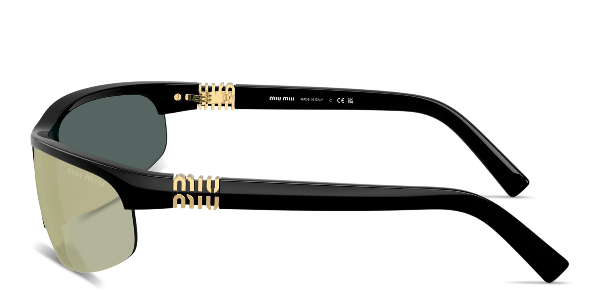 MIU MIU Vertical Logo Wide Half-Rim Oval Sunglasses in Black – Product Photo 3