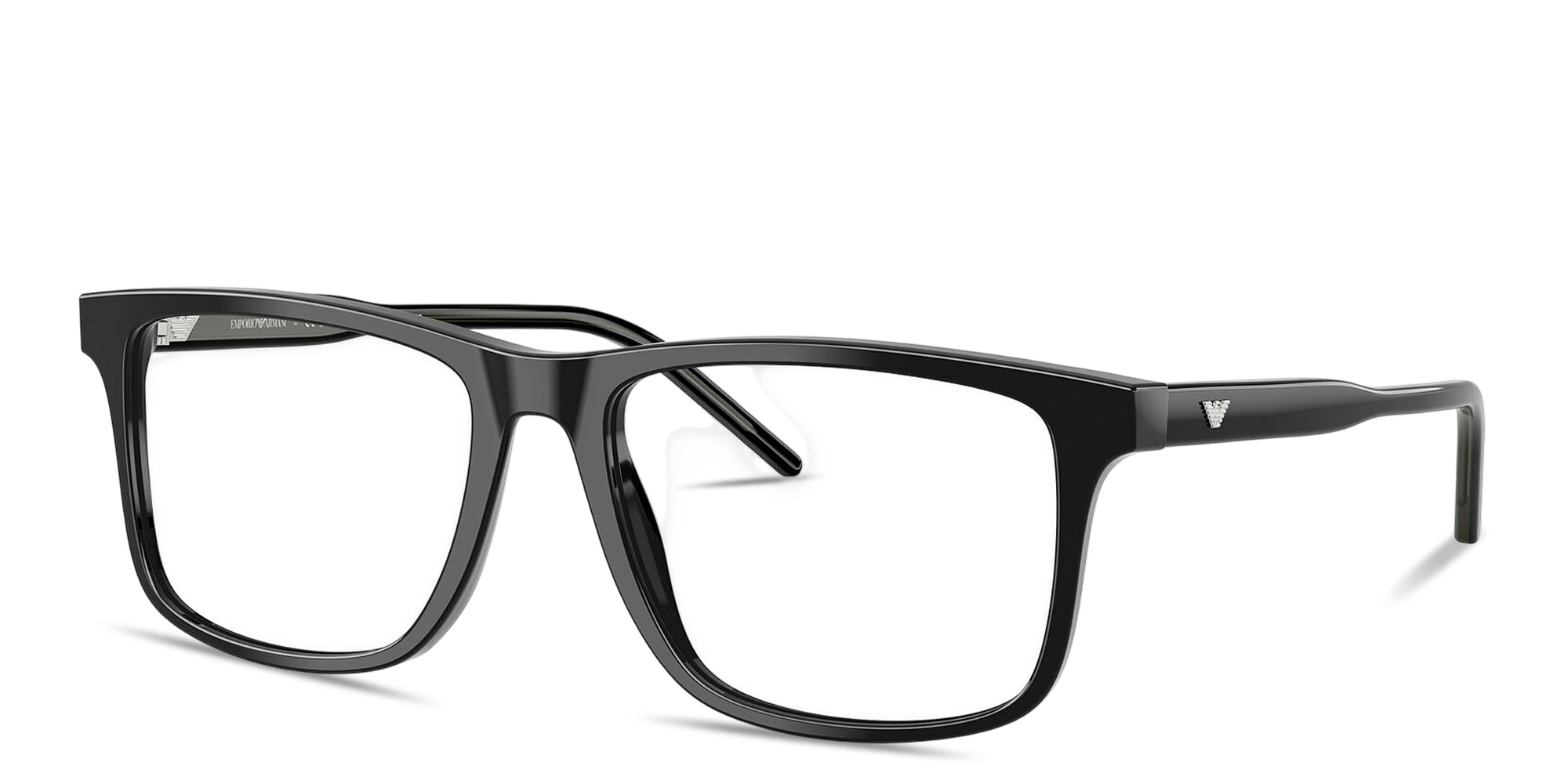 Shop Emporio Armani Eagle Logo Square Eyeglasses in Shiny Black online.