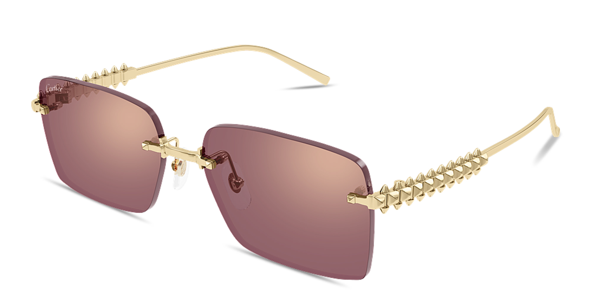 Shop Cartier Clash de Cartier Rimless Rectangle Sunglasses in Gold online.