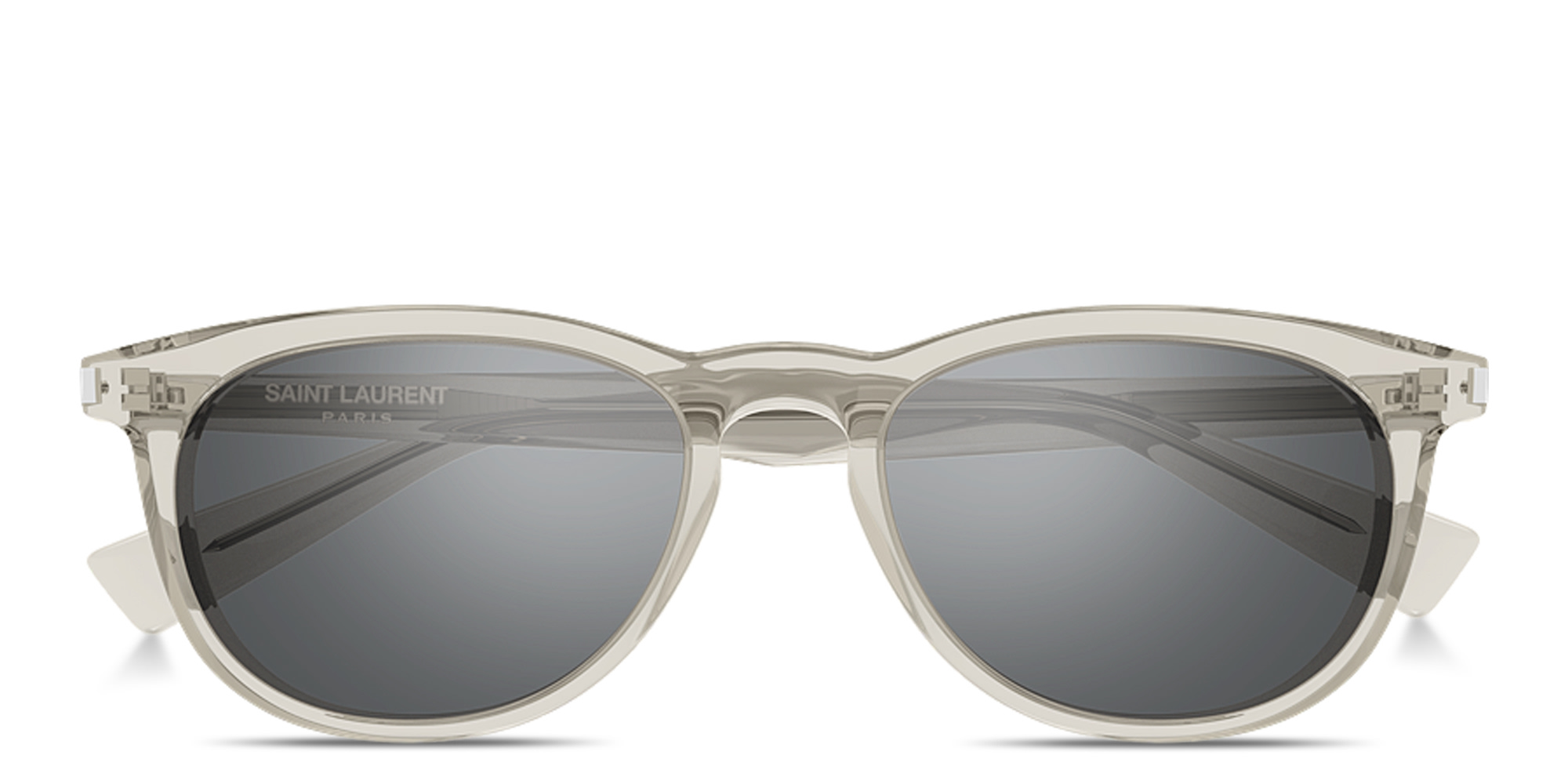 Shop SAINT LAURENT Logo Signature Round Sunglasses in Transparent Beige online.