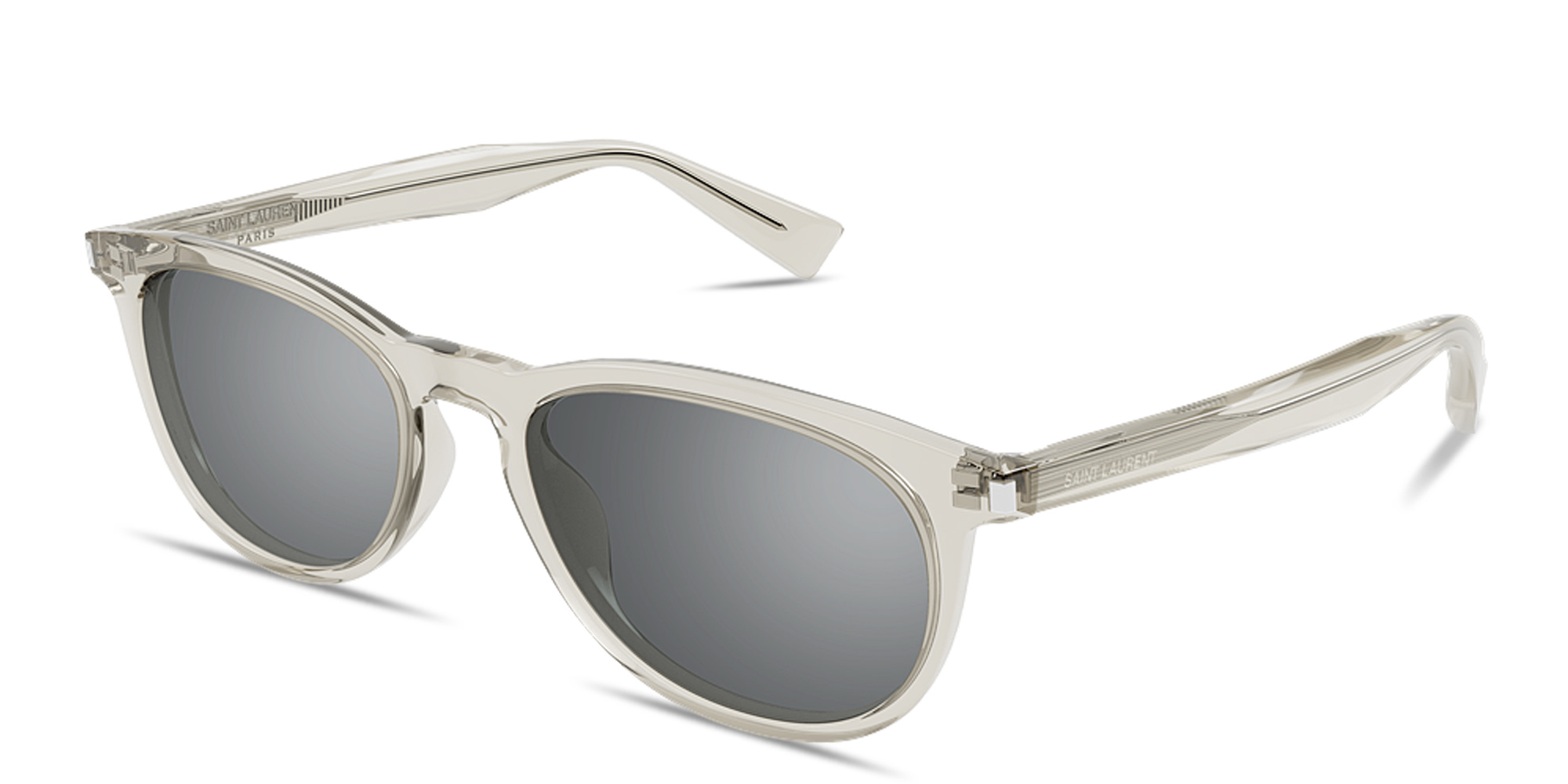 Shop SAINT LAURENT Logo Signature Round Sunglasses in Transparent Beige online.