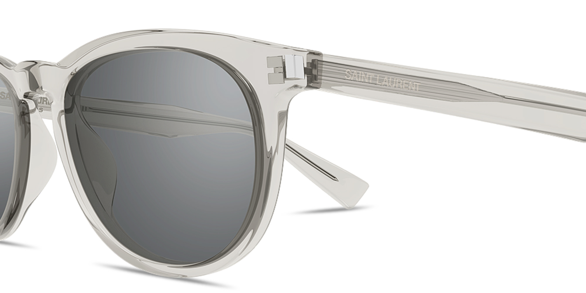 Shop SAINT LAURENT Logo Signature Round Sunglasses in Transparent Beige online.