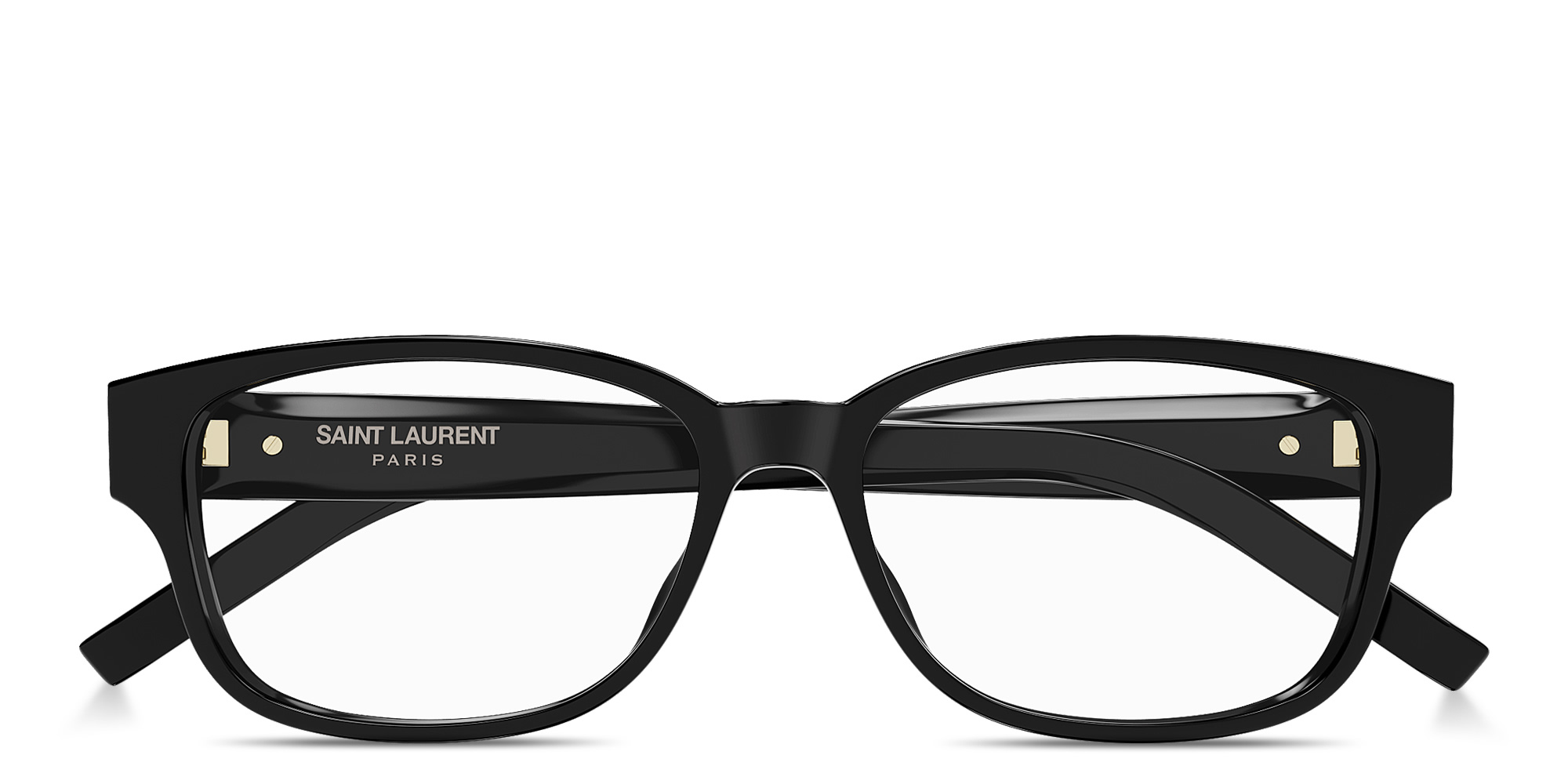Shop SAINT LAURENT YSL Logo Unisex Rectangle Eyeglasses in Black online.