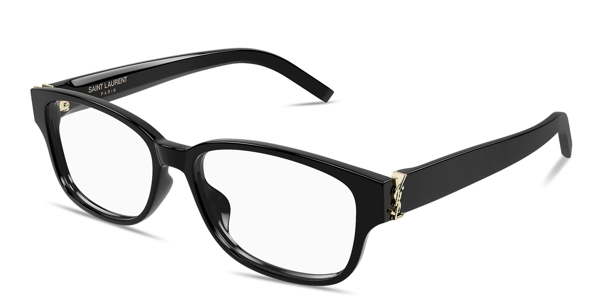 Shop SAINT LAURENT YSL Logo Unisex Rectangle Eyeglasses in Black online.