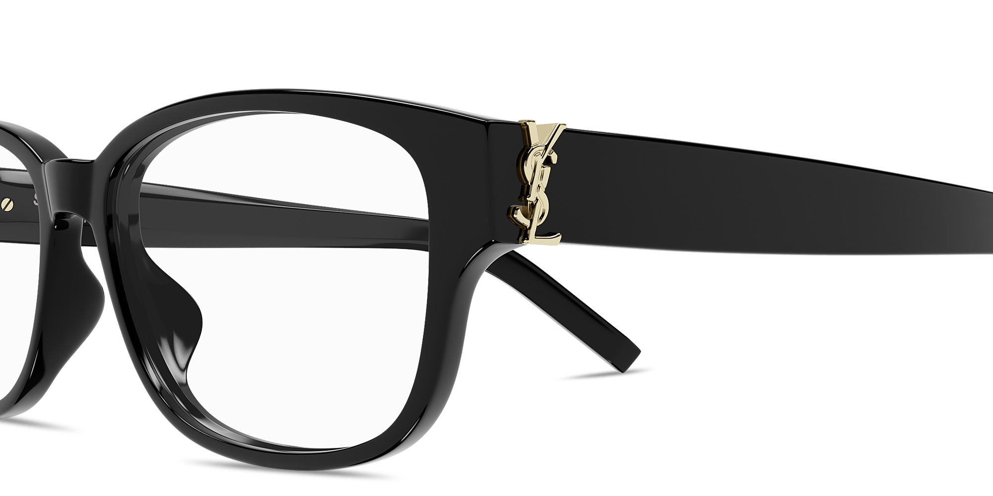 Shop SAINT LAURENT YSL Logo Unisex Rectangle Eyeglasses in Black online.