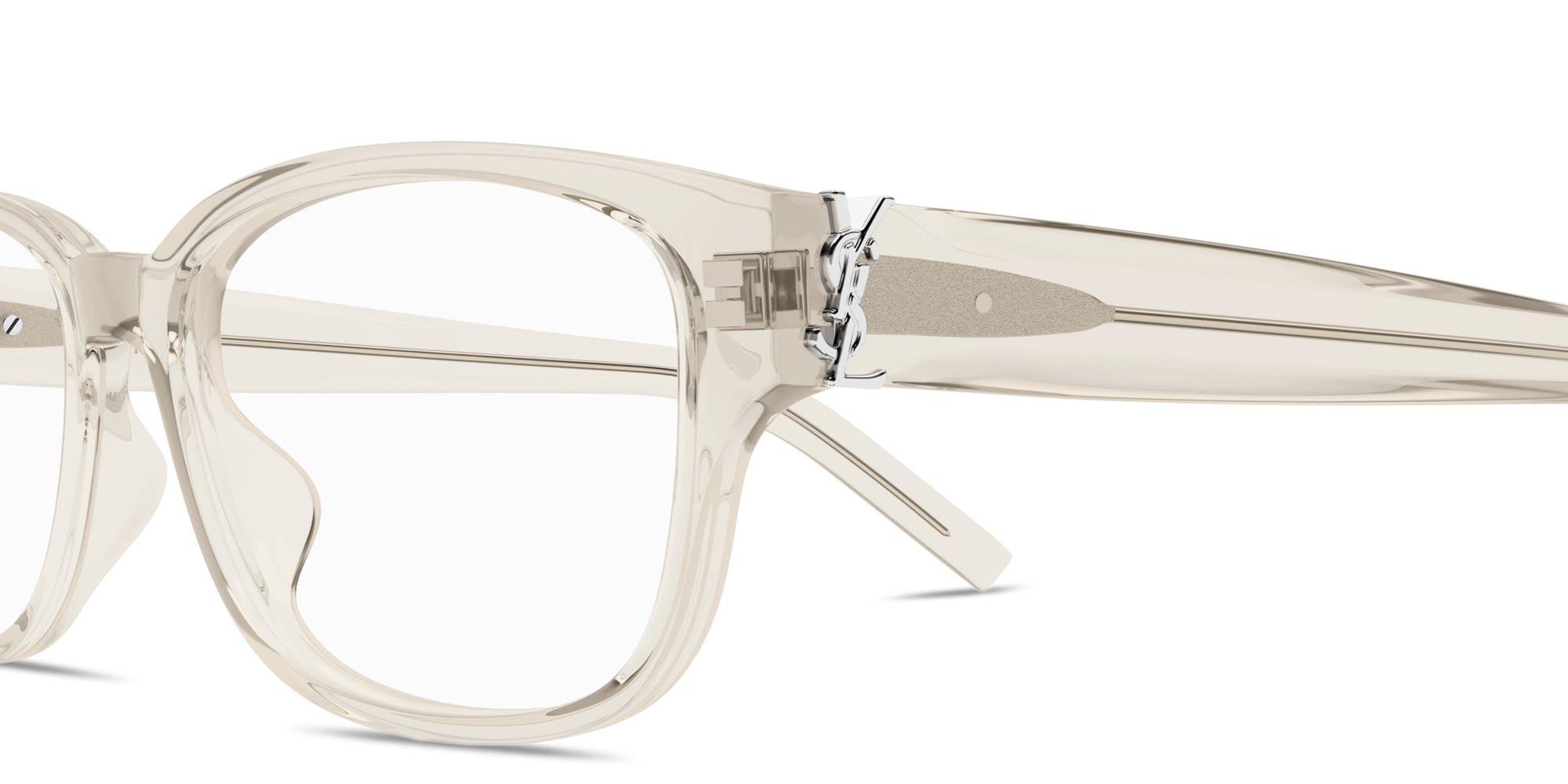 Shop SAINT LAURENT YSL Logo Unisex Rectangle Eyeglasses in Transparent Cream online.