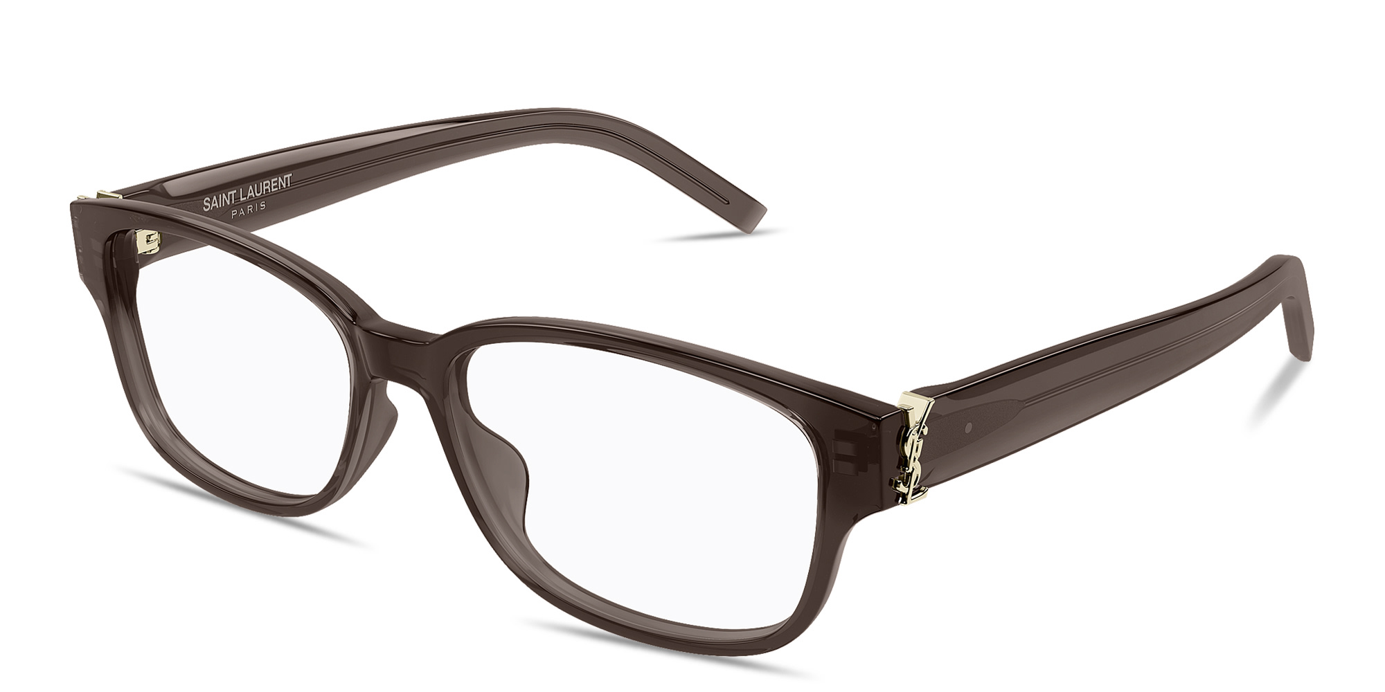 Shop SAINT LAURENT YSL Logo Unisex Rectangle Eyeglasses in Taupe Brown online.
