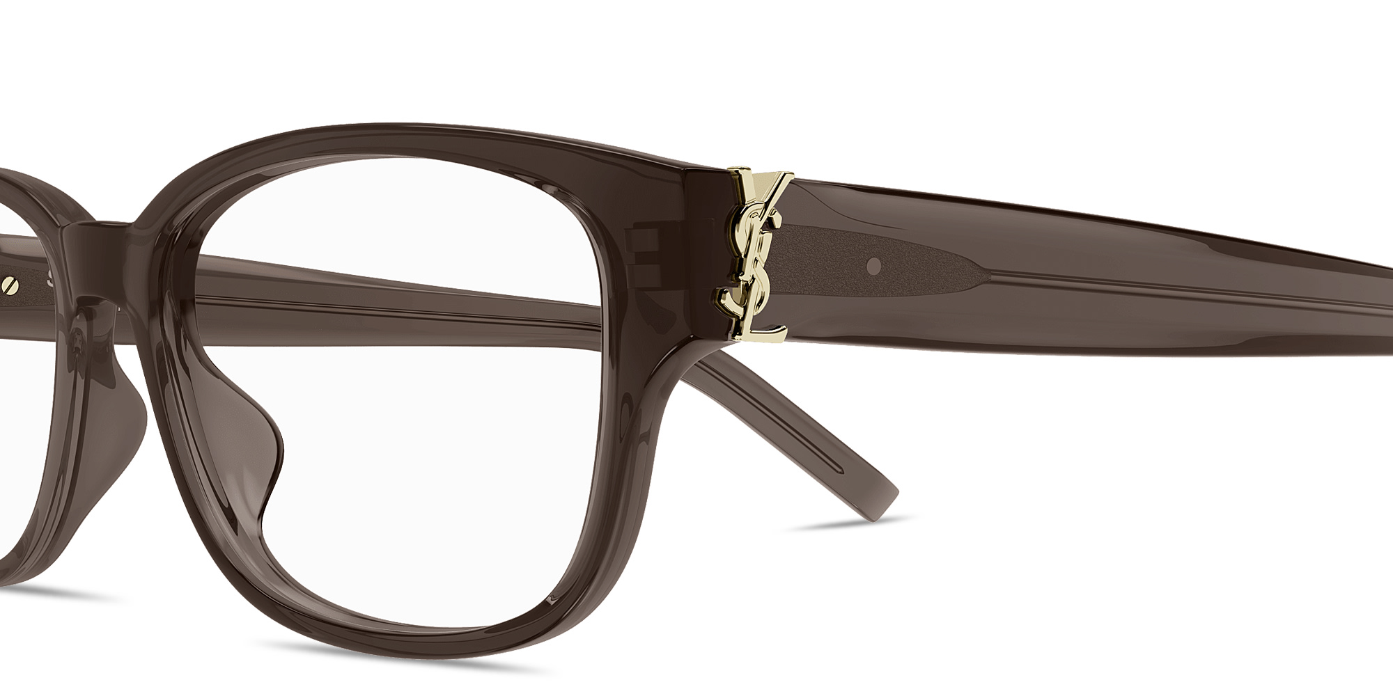 Shop SAINT LAURENT YSL Logo Unisex Rectangle Eyeglasses in Taupe Brown online.