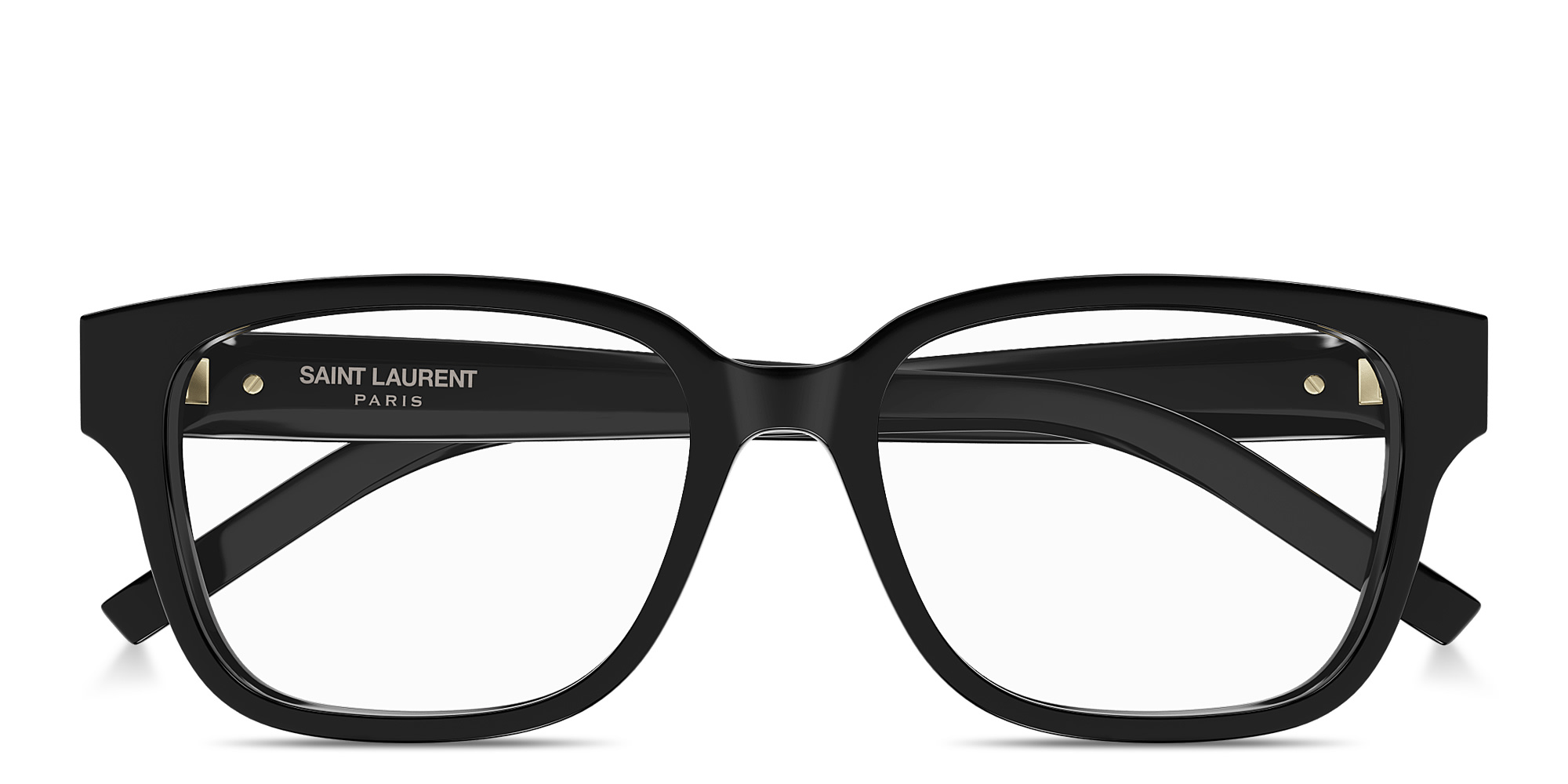 Shop SAINT LAURENT YSL Logo Wide Rectangle Eyeglasses in Black online.