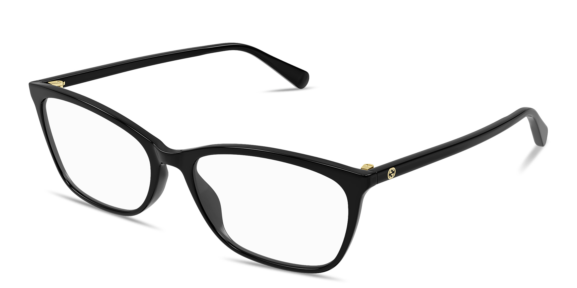 Shop GUCCI GG Logo Wide Rectangle Eyeglasses in Black online.