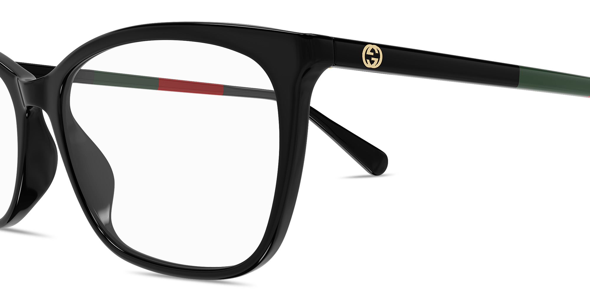 Shop GUCCI GG Logo Wide Rectangle Eyeglasses in Shiny Black online.