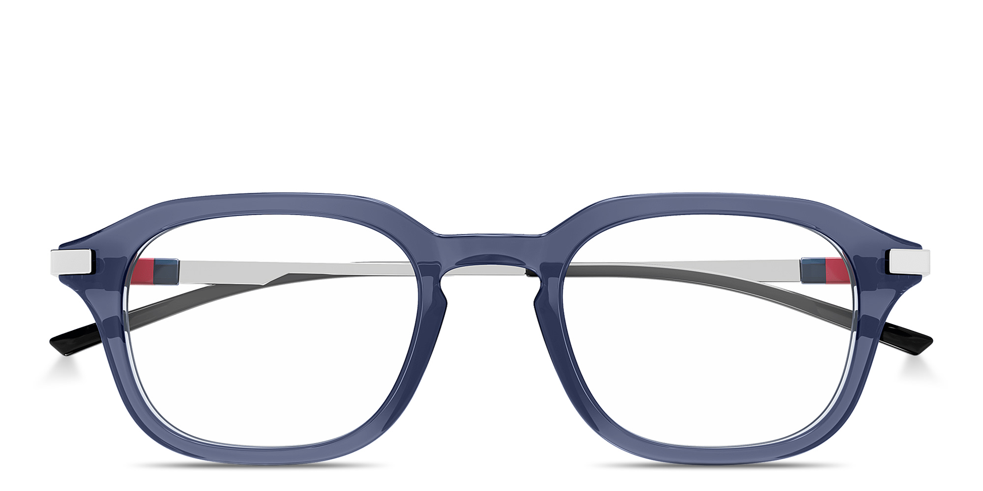 Shop GUCCI Web Rectangle Eyeglasses in Blue online.