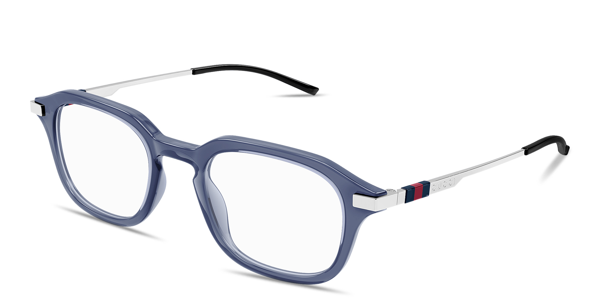 Shop GUCCI Web Rectangle Eyeglasses in Blue online.