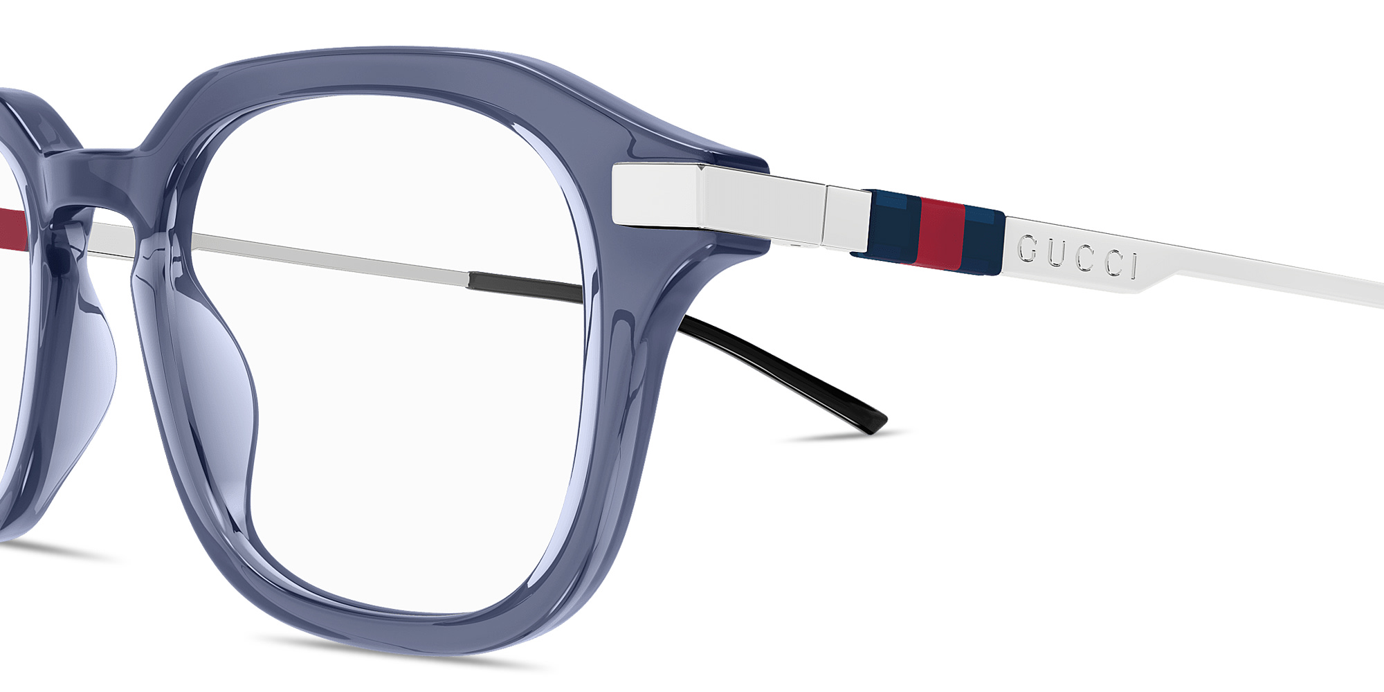 Shop GUCCI Web Rectangle Eyeglasses in Blue online.
