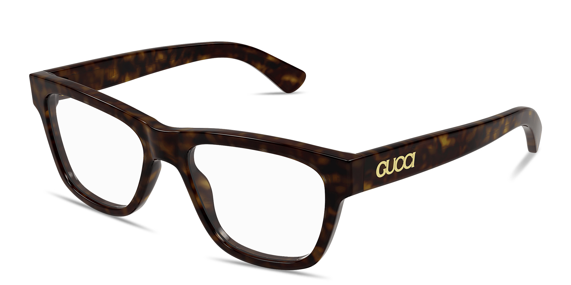 Shop GUCCI Logo Signature Rectangle Eyeglasses in Havana online.