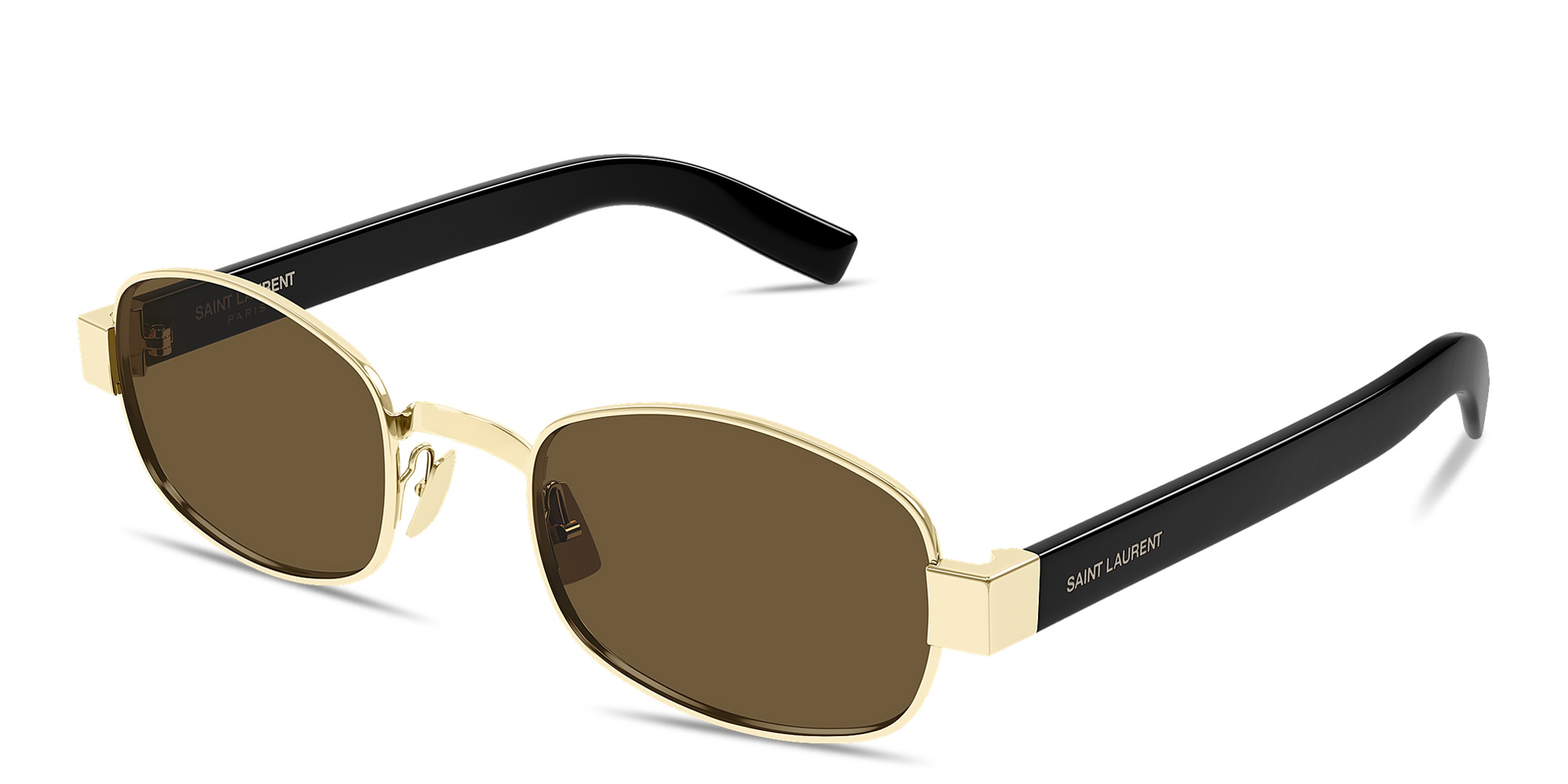 Shop SAINT LAURENT Logo Signature Unisex Oval Sunglasses in Gold online.