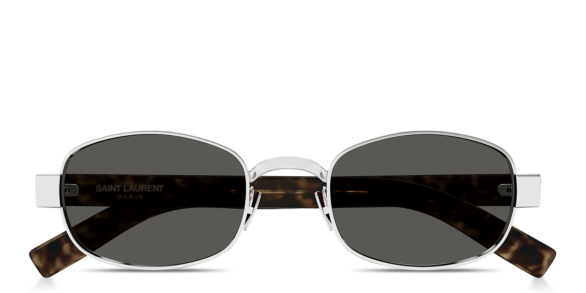 Shop SAINT LAURENT Logo Signature Unisex Oval Sunglasses in Silver online.