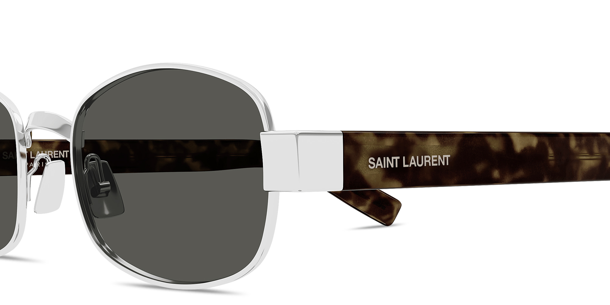 Shop SAINT LAURENT Logo Signature Unisex Oval Sunglasses in Silver online.