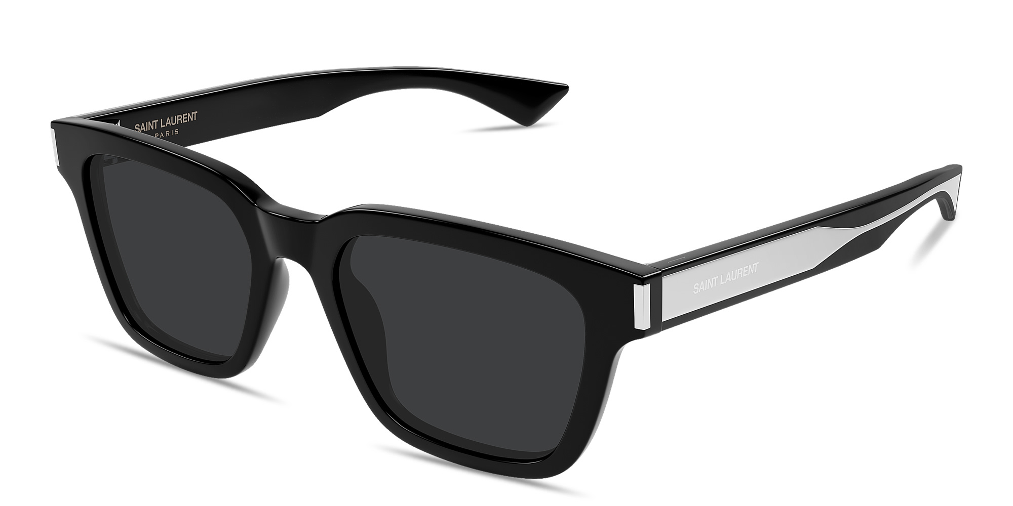 Shop SAINT LAURENT Engraved Logo Unisex Square Sunglasses in Black online.